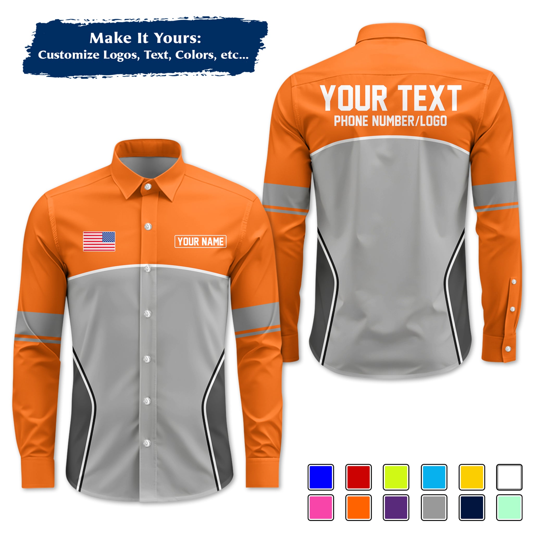 Custom Long-Sleeve Work Shirt Uniform, Personalized with Your Company Logo, Name & Phone WSLS16