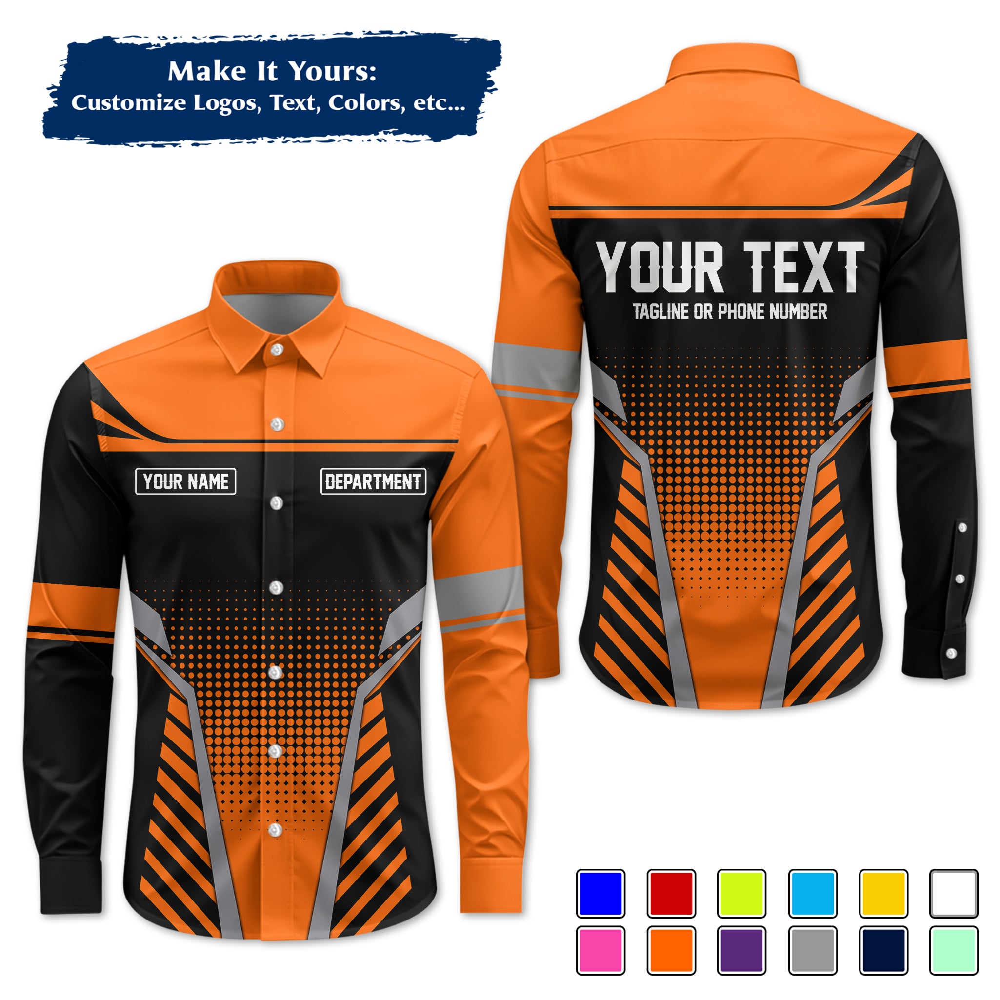 Custom Long-Sleeve Work Shirt Uniform, Personalized with Your Company Logo, Name & Phone WSLS10