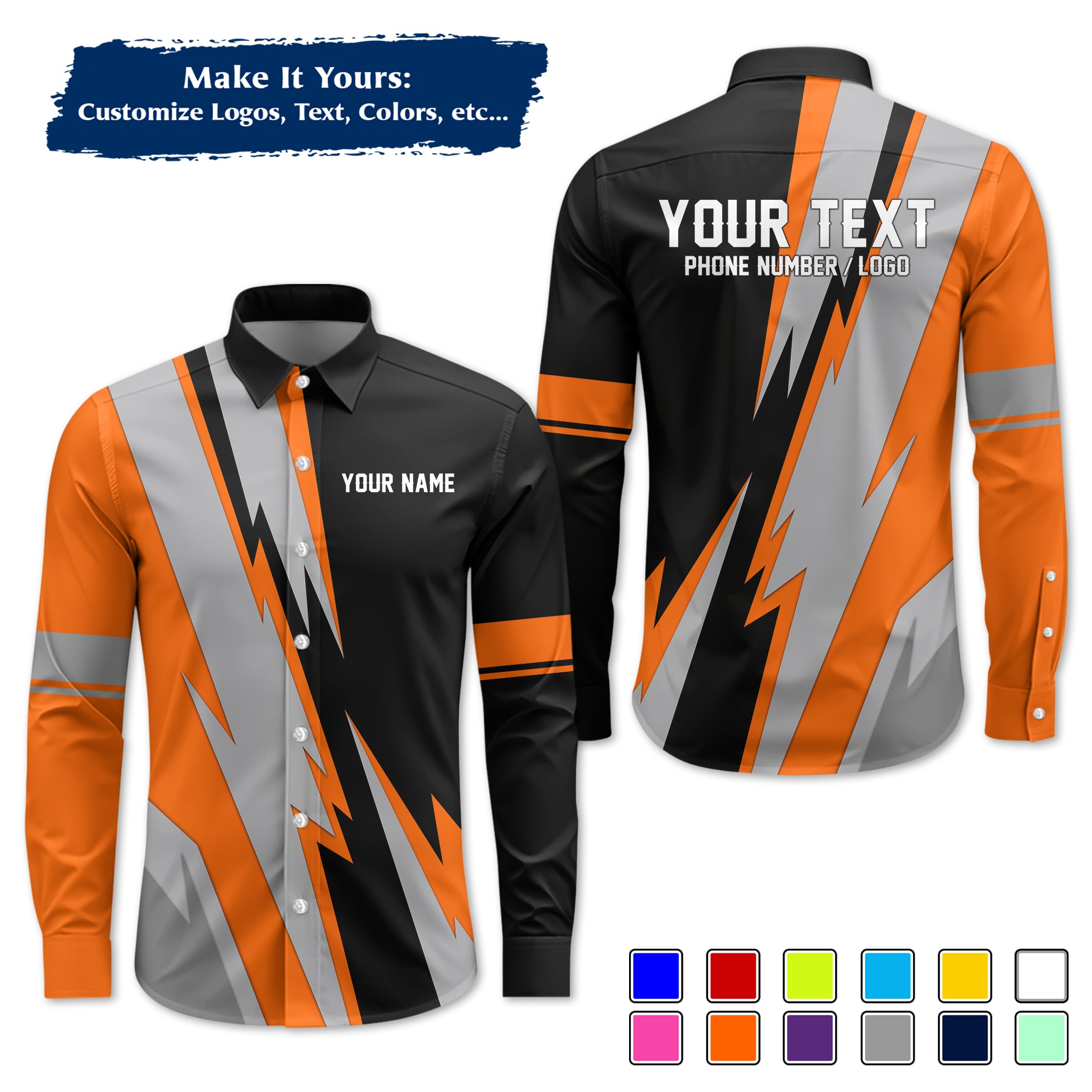 Custom Long-Sleeve Work Shirt Uniform, Personalized with Your Company Logo, Name & Phone WSLS11