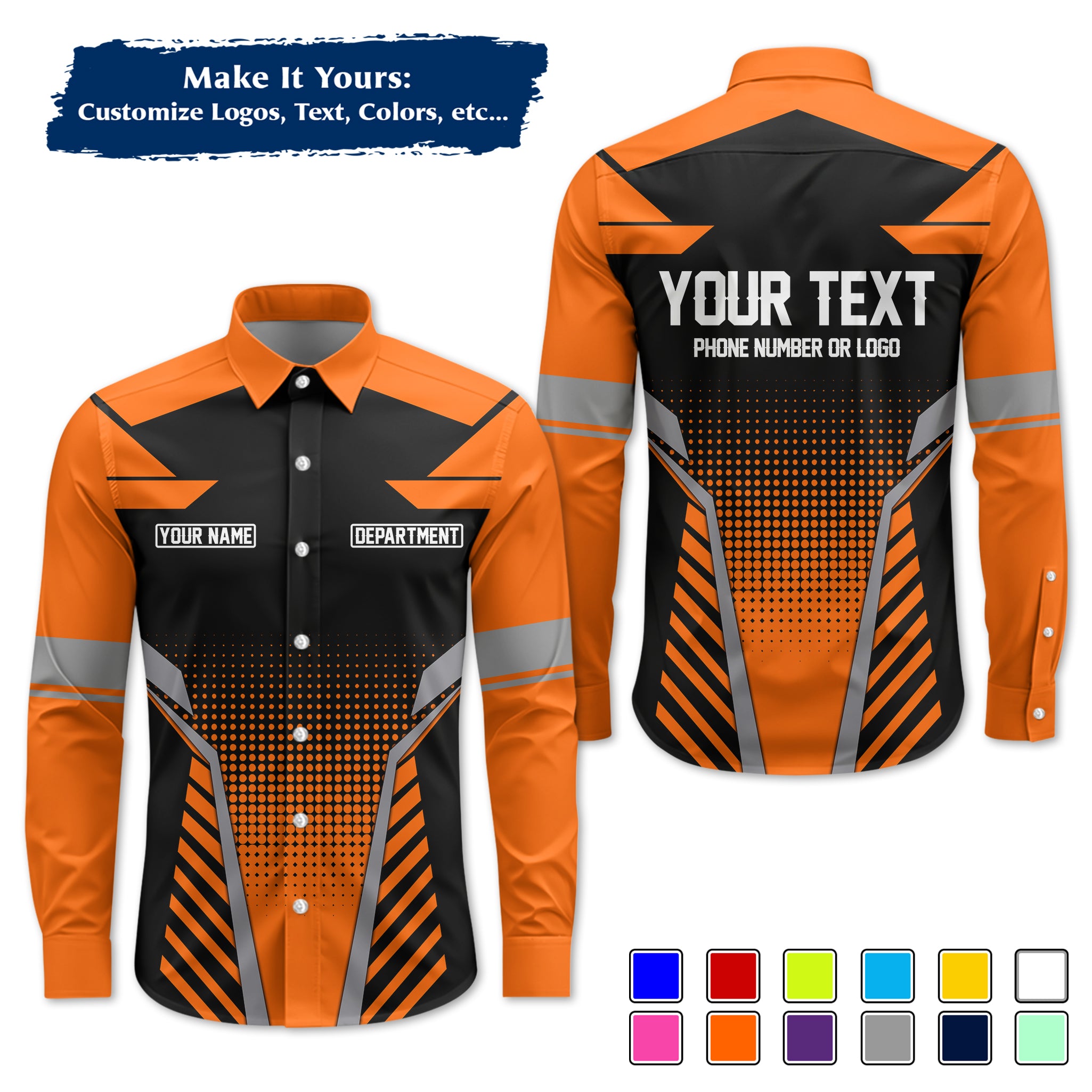 Custom Long-Sleeve Work Shirt Uniform, Personalized with Your Company Logo, Name & Phone WSLS12