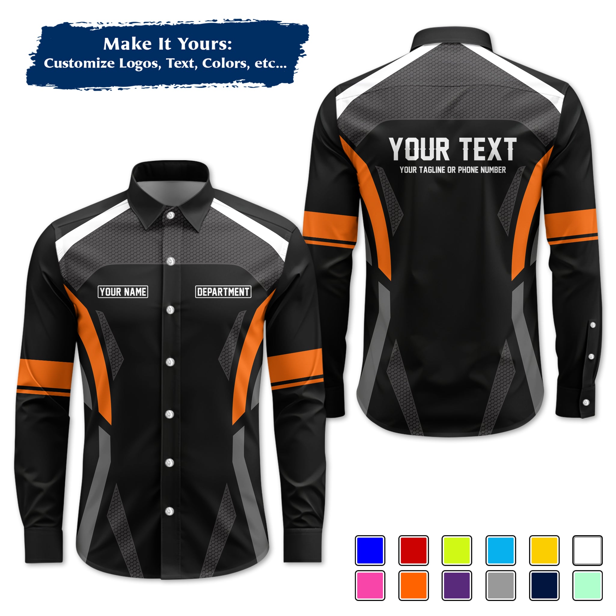 Custom Long-Sleeve Work Shirt Uniform, Personalized with Your Company Logo, Name & Phone WSLS18