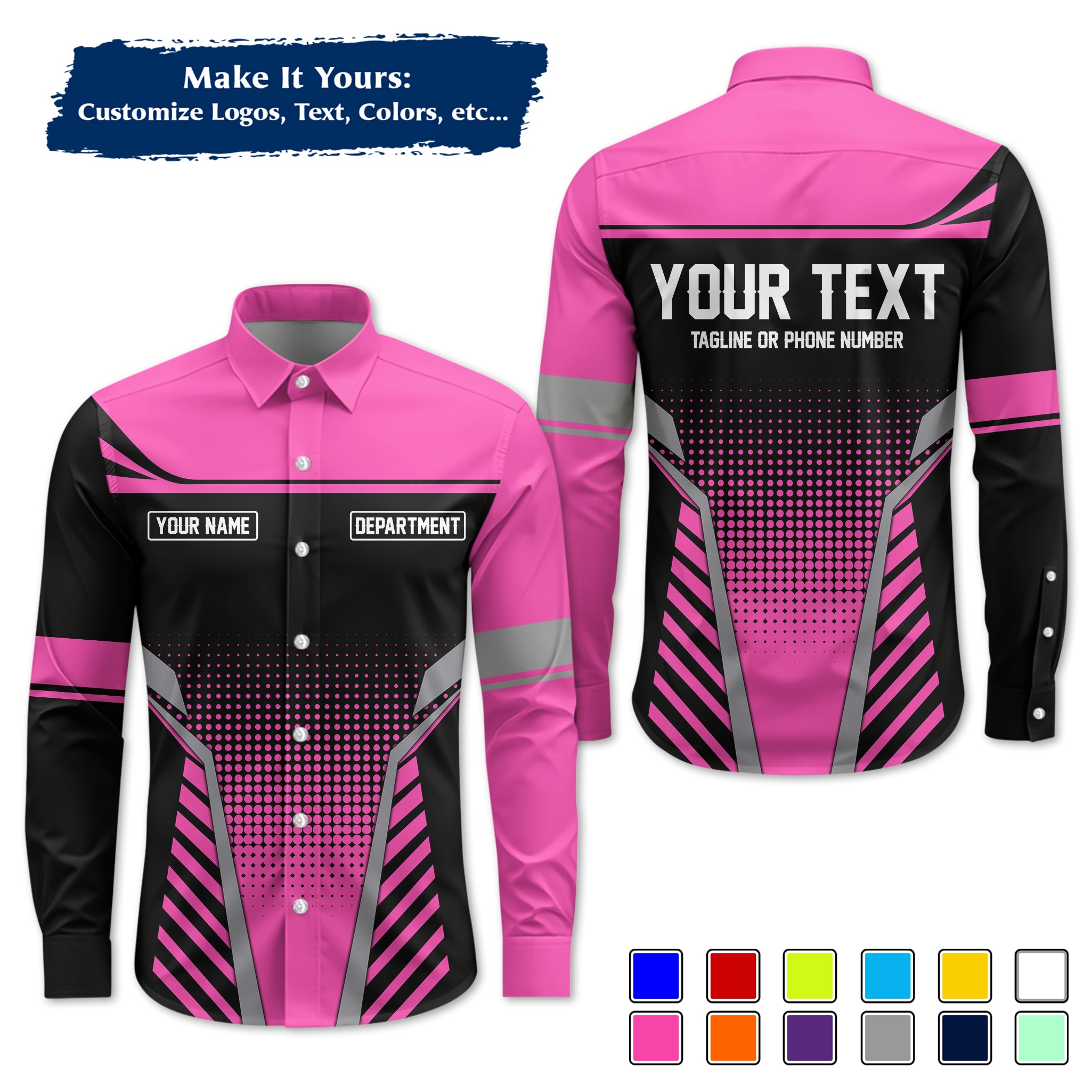 Custom Long-Sleeve Work Shirt Uniform, Personalized with Your Company Logo, Name & Phone WSLS10