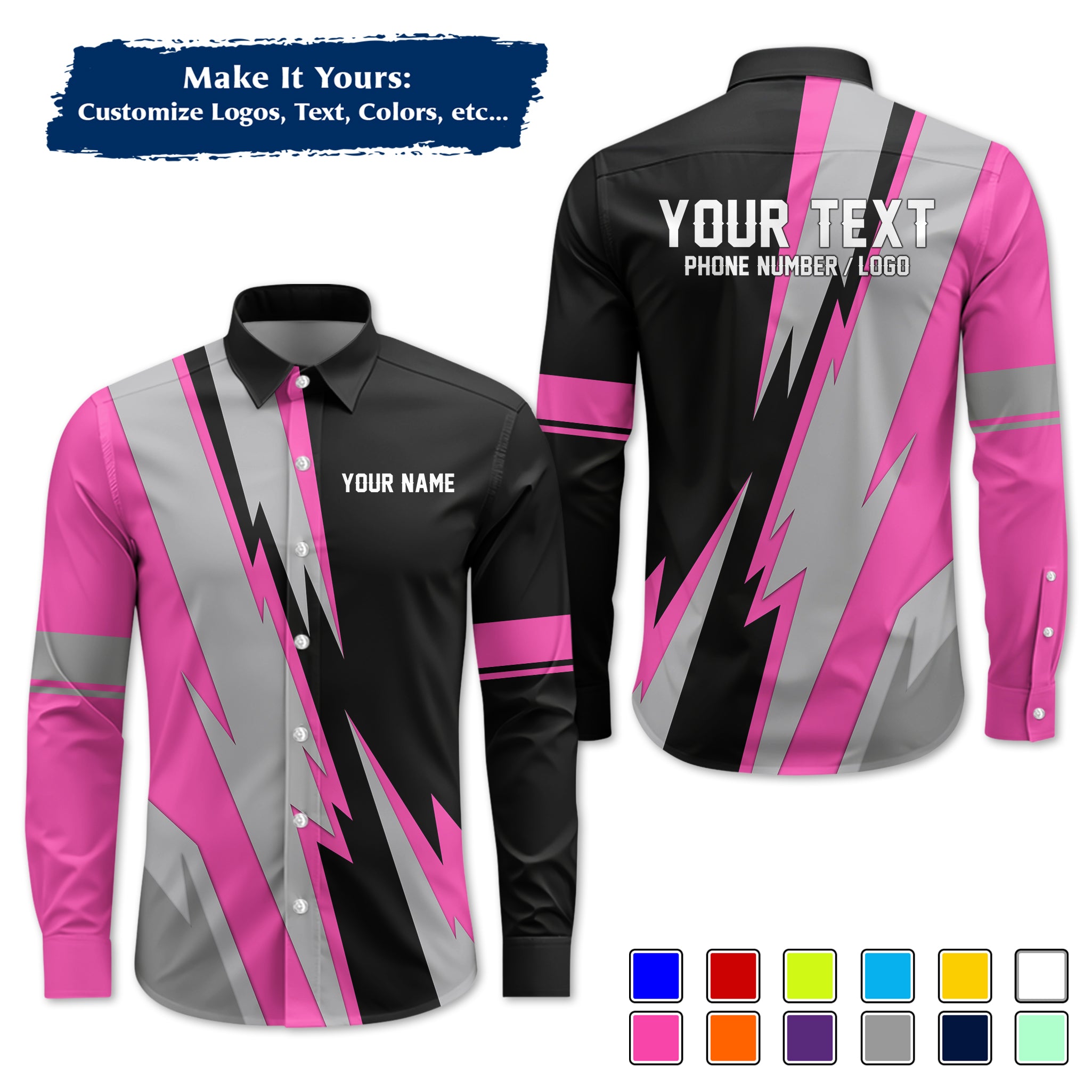 Custom Long-Sleeve Work Shirt Uniform, Personalized with Your Company Logo, Name & Phone WSLS11
