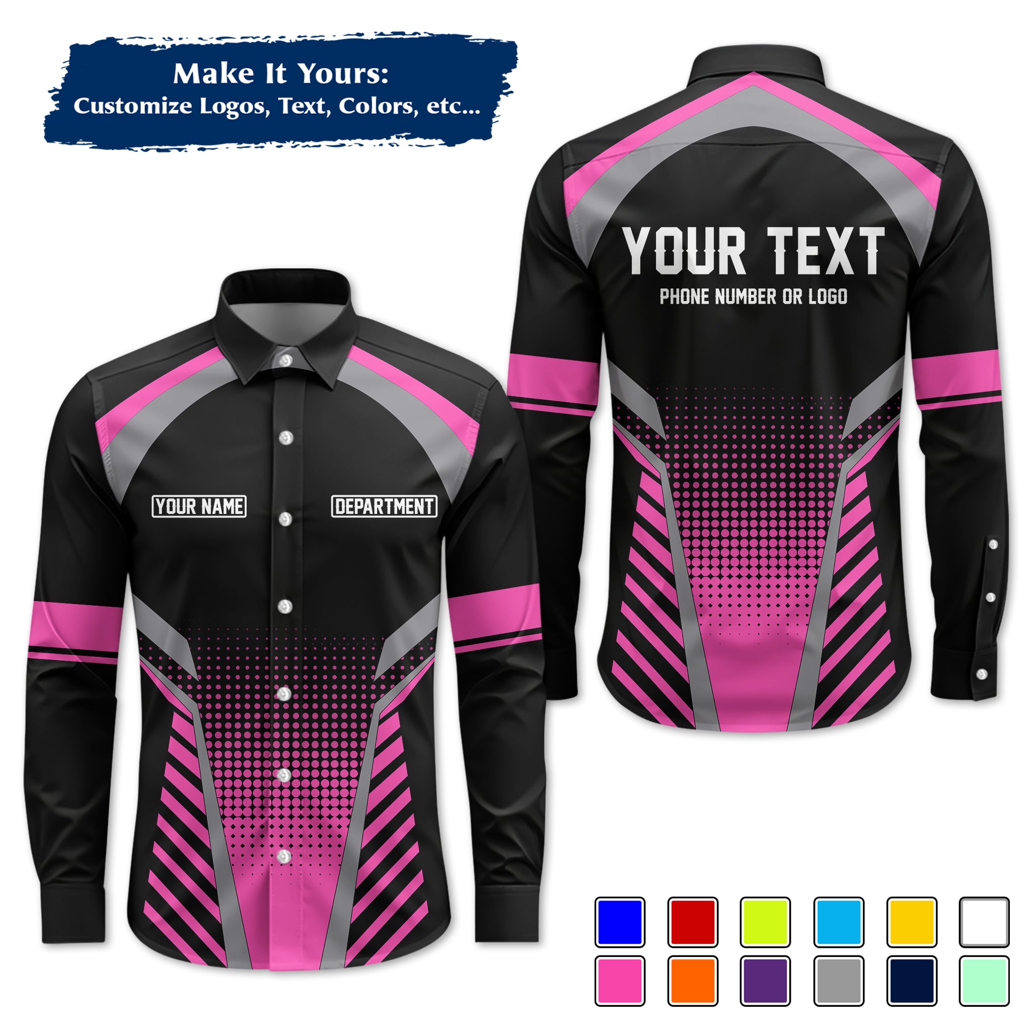Custom Long-Sleeve Work Shirt Uniform, Personalized with Your Company Logo, Name & Phone WSLS13
