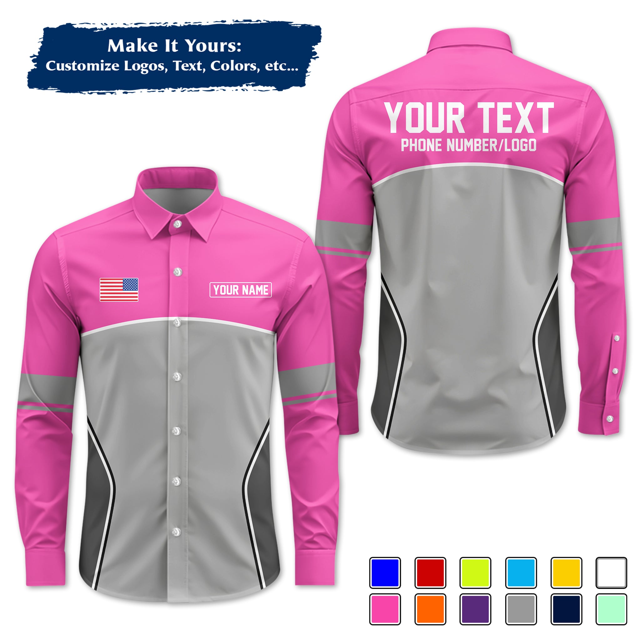 Custom Long-Sleeve Work Shirt Uniform, Personalized with Your Company Logo, Name & Phone WSLS16
