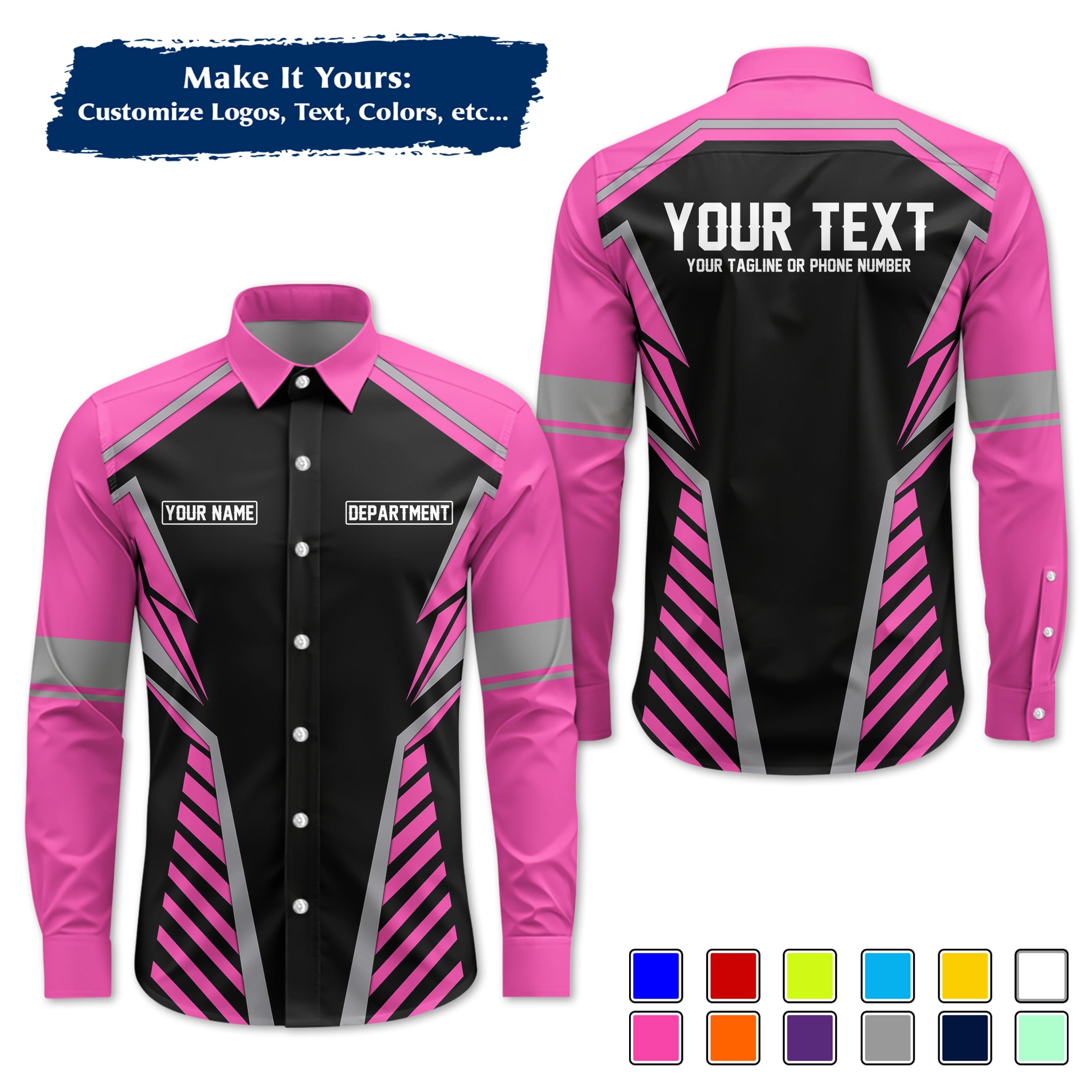 Custom Long-Sleeve Work Shirt Uniform, Personalized with Your Company Logo, Name & Phone WSLS17