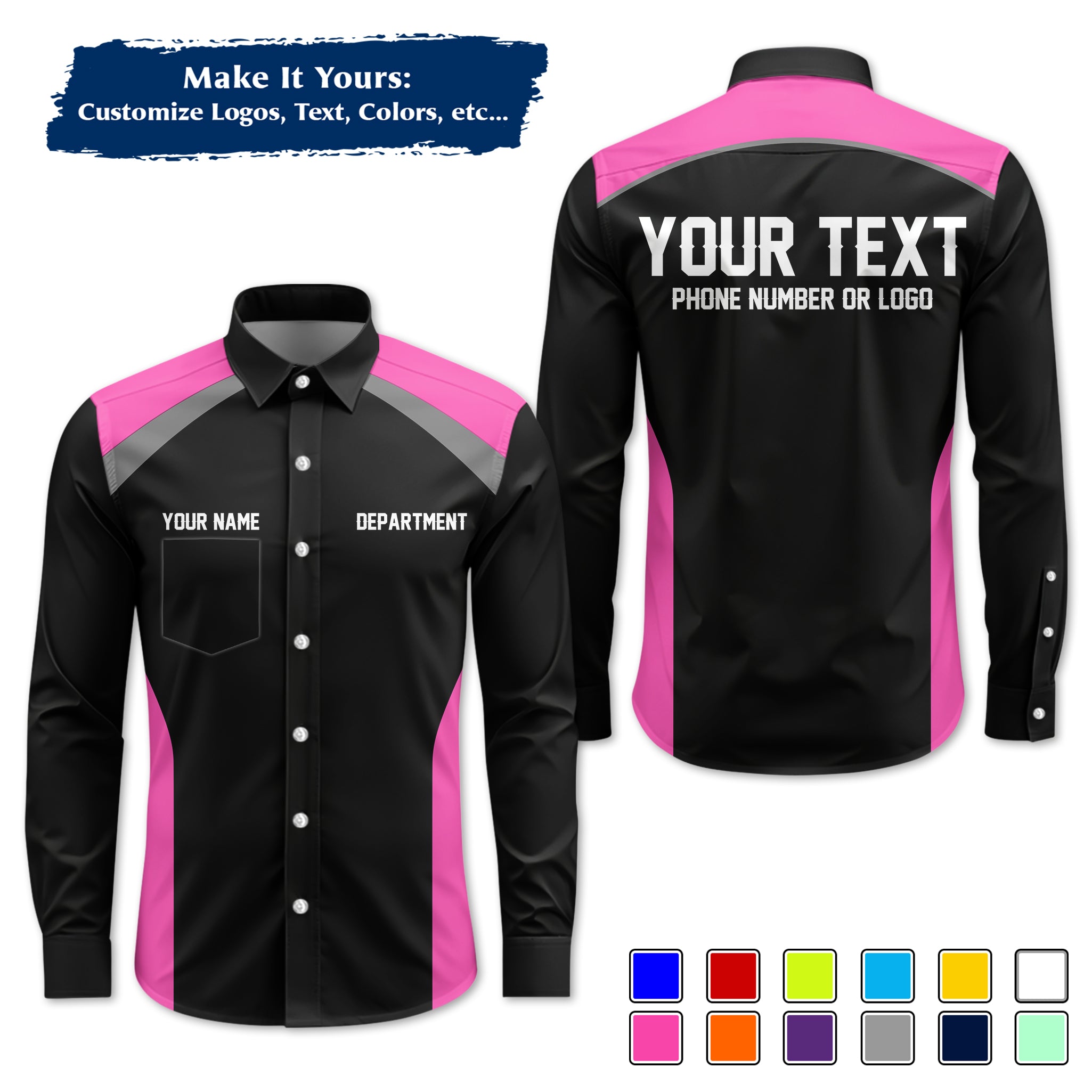 Custom Long-Sleeve Work Shirt Uniform, Personalized with Your Company Logo, Name & Phone WSLS08