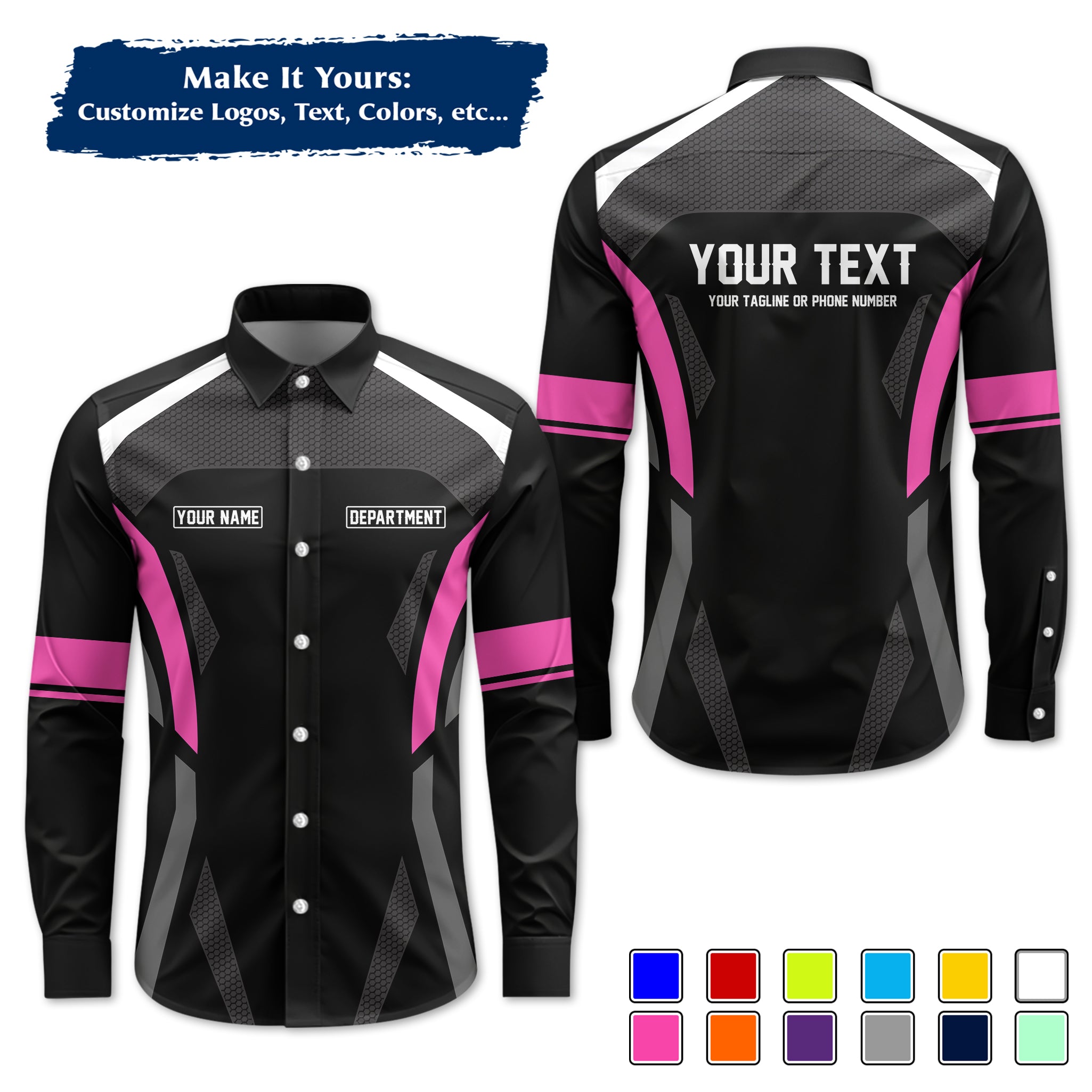 Custom Long-Sleeve Work Shirt Uniform, Personalized with Your Company Logo, Name & Phone WSLS18