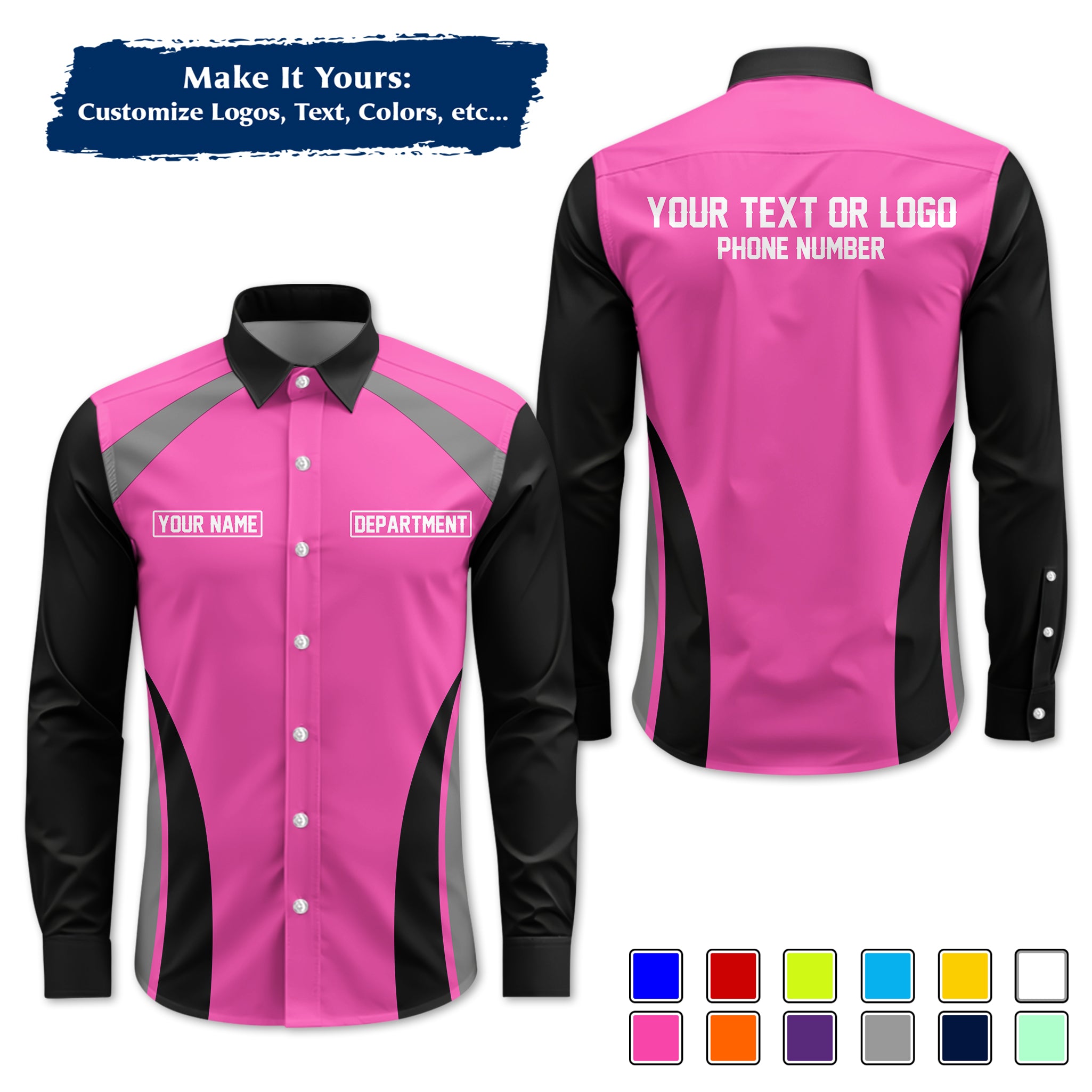 Custom Long-Sleeve Work Shirt Uniform, Personalized with Your Company Logo, Name & Phone WSLS09
