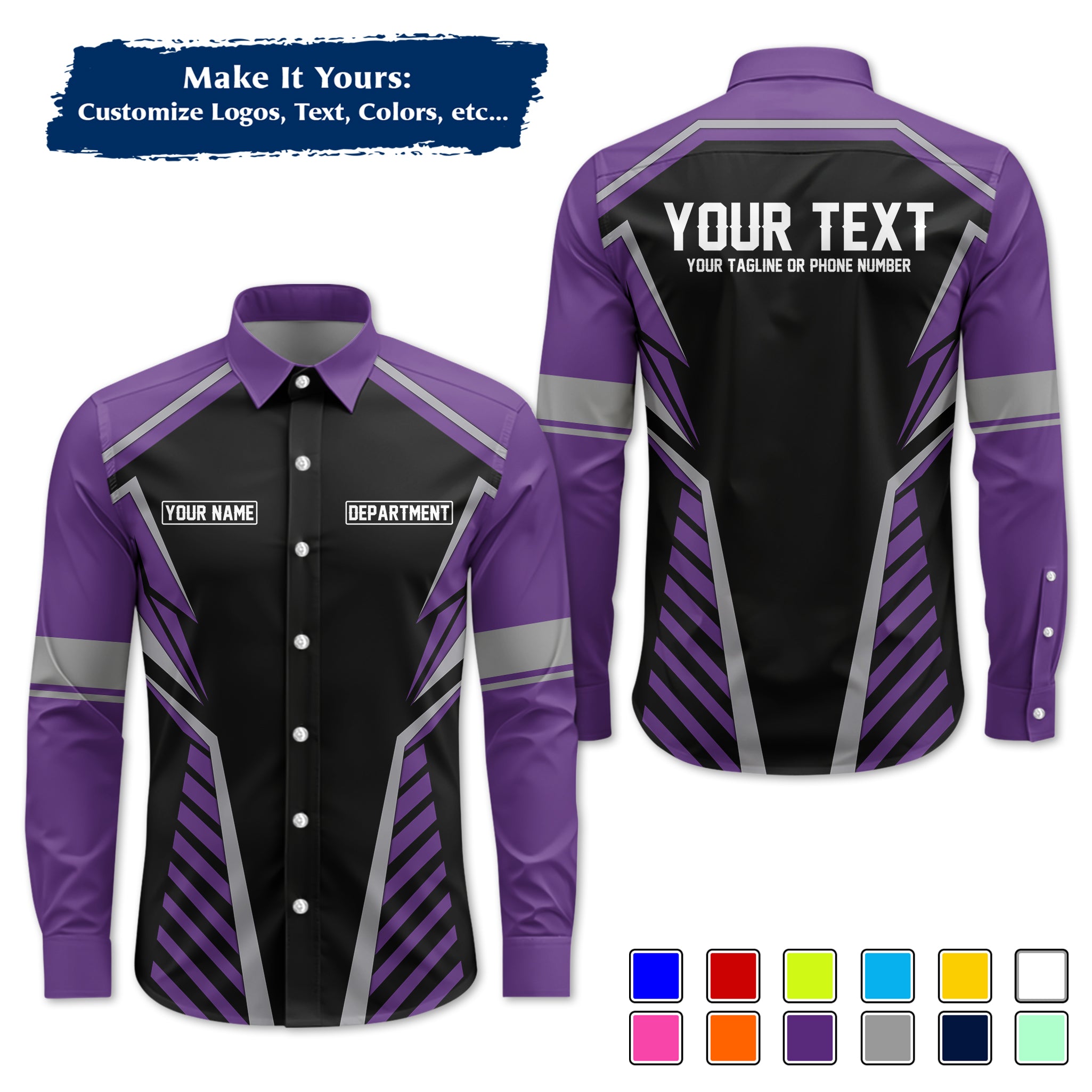 Custom Long-Sleeve Work Shirt Uniform, Personalized with Your Company Logo, Name & Phone WSLS17