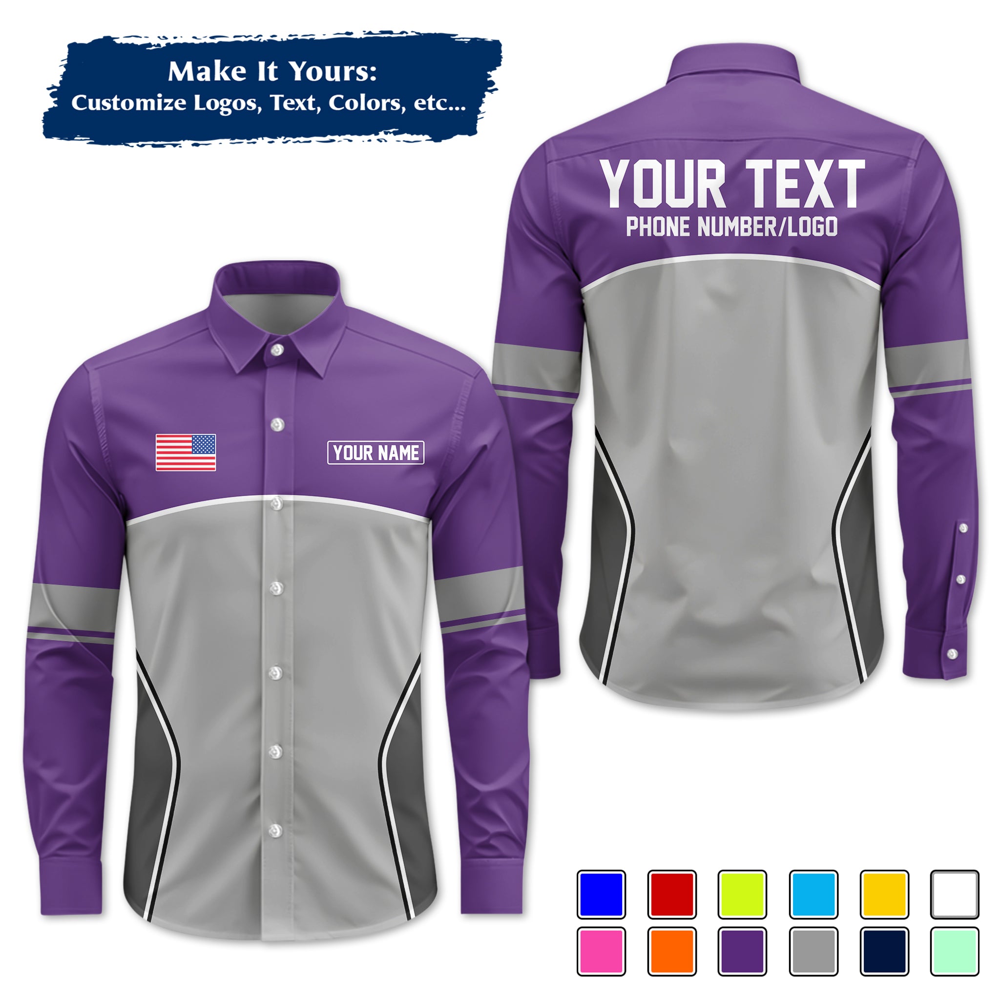 Custom Long-Sleeve Work Shirt Uniform, Personalized with Your Company Logo, Name & Phone WSLS16