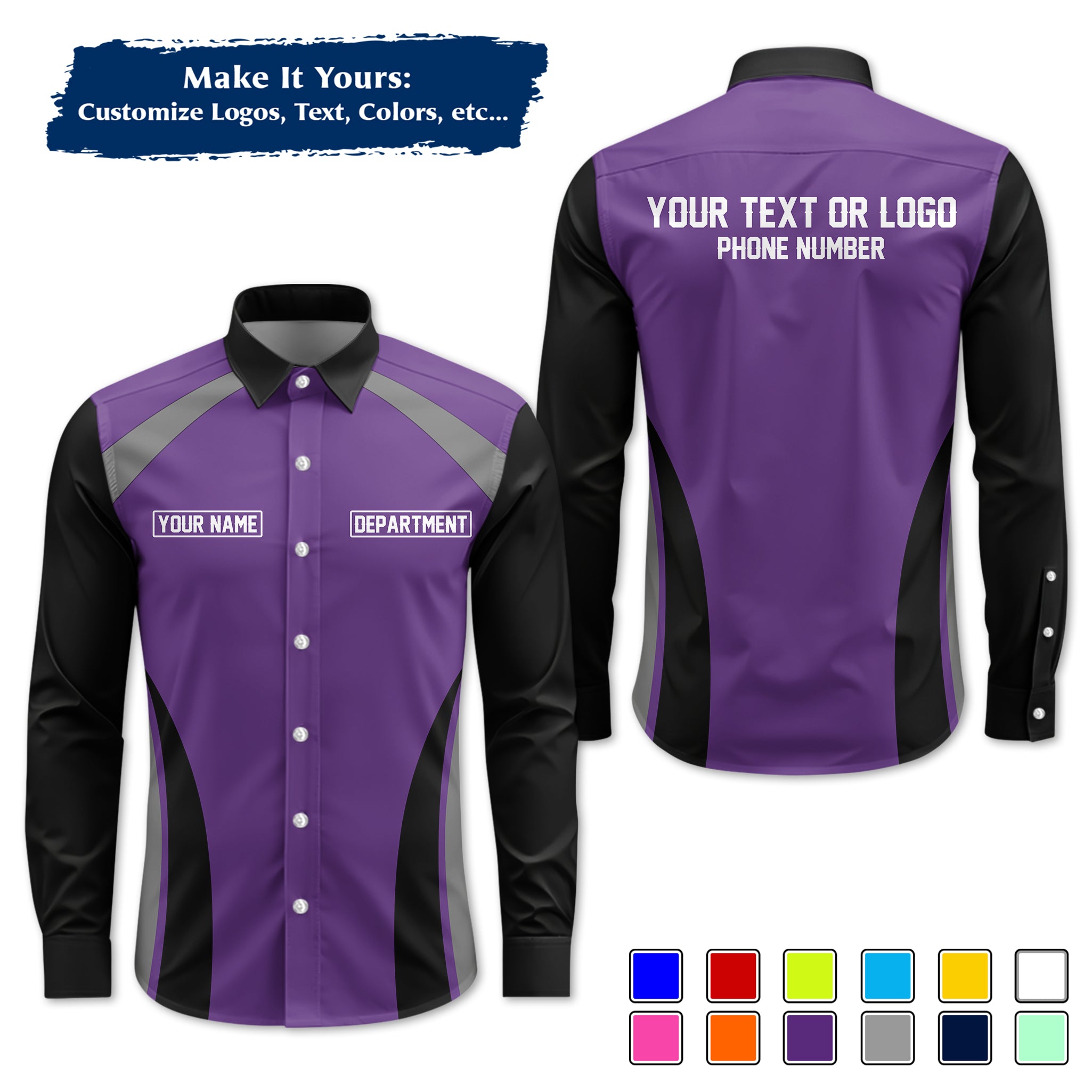Custom Long-Sleeve Work Shirt Uniform, Personalized with Your Company Logo, Name & Phone WSLS09