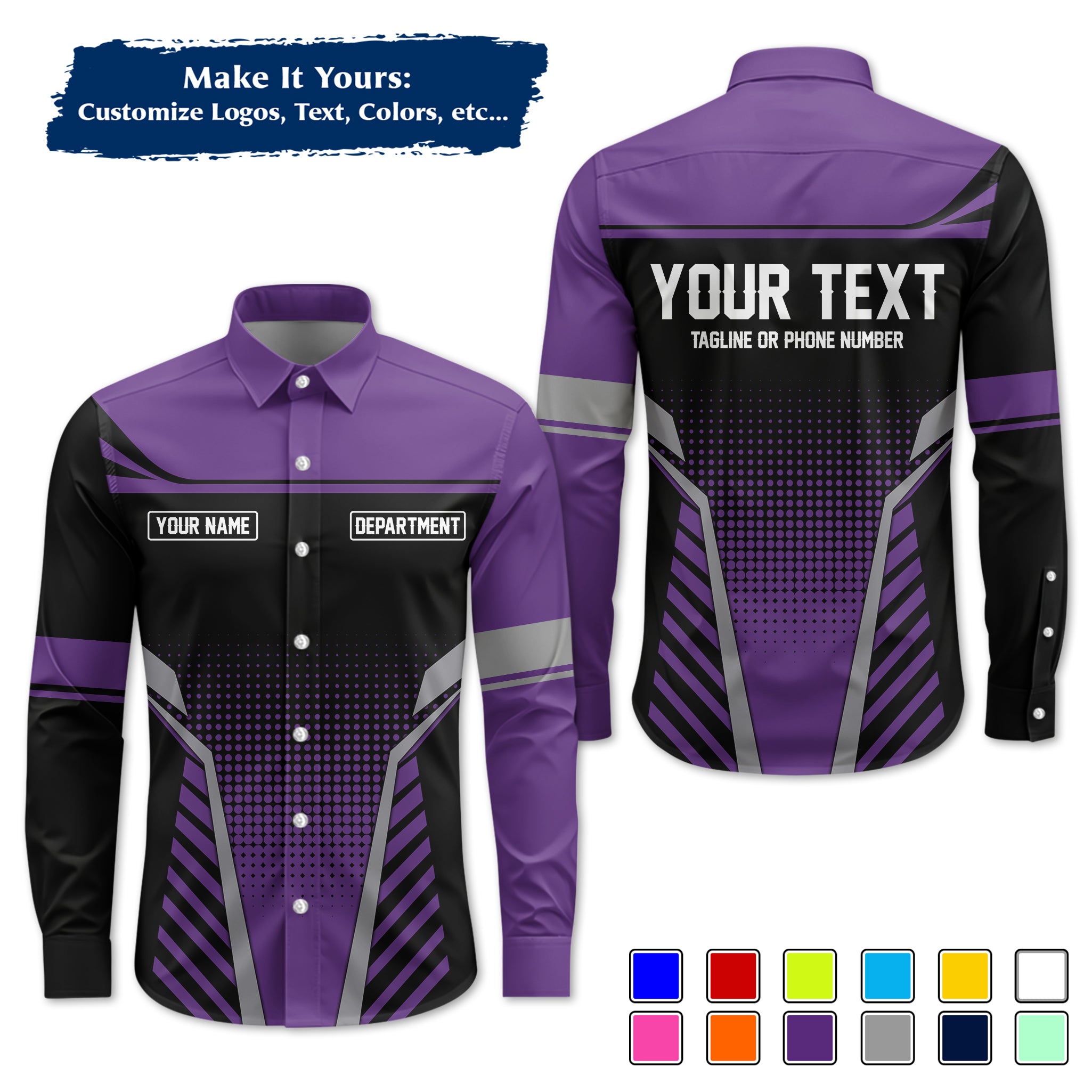 Custom Long-Sleeve Work Shirt Uniform, Personalized with Your Company Logo, Name & Phone WSLS10