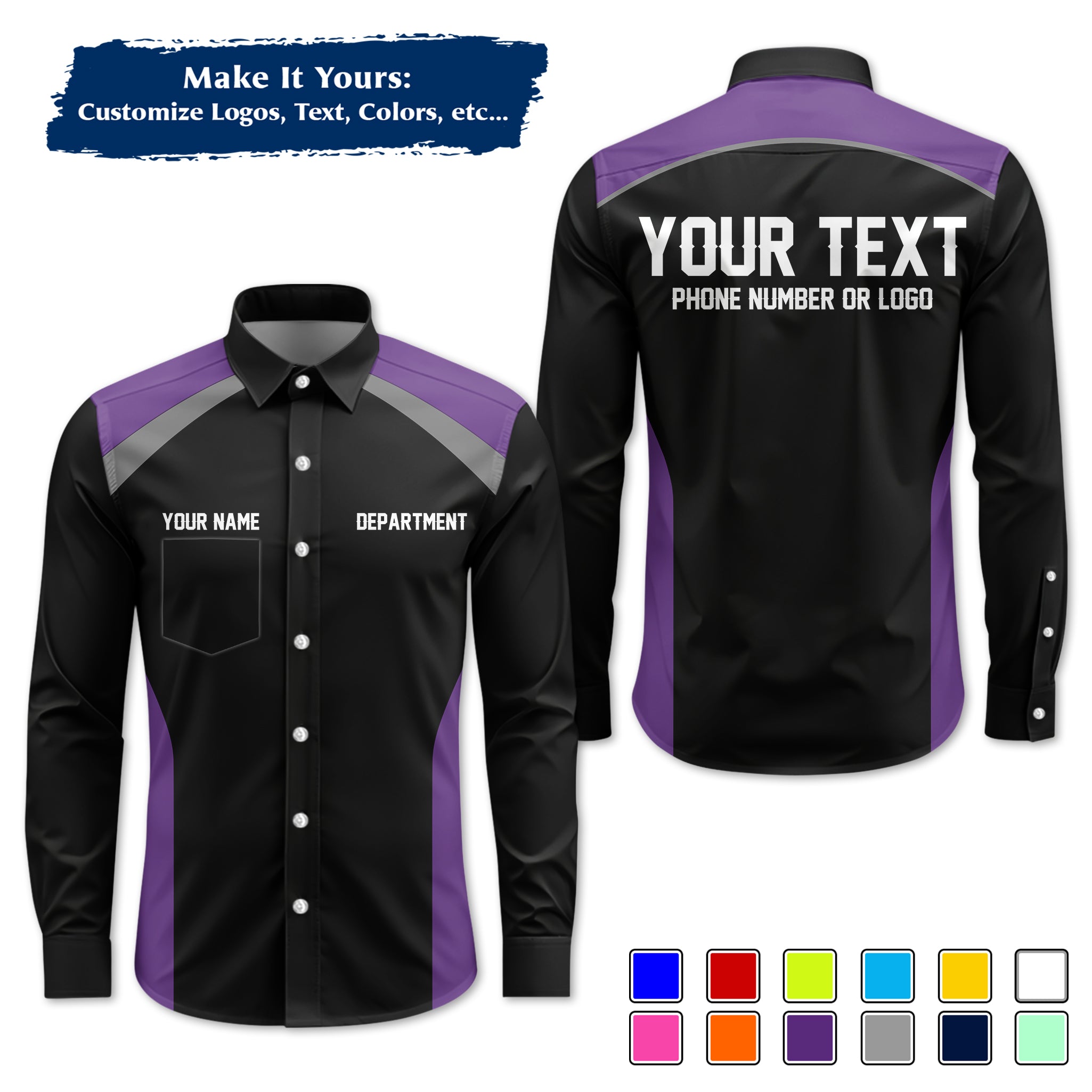 Custom Long-Sleeve Work Shirt Uniform, Personalized with Your Company Logo, Name & Phone WSLS08