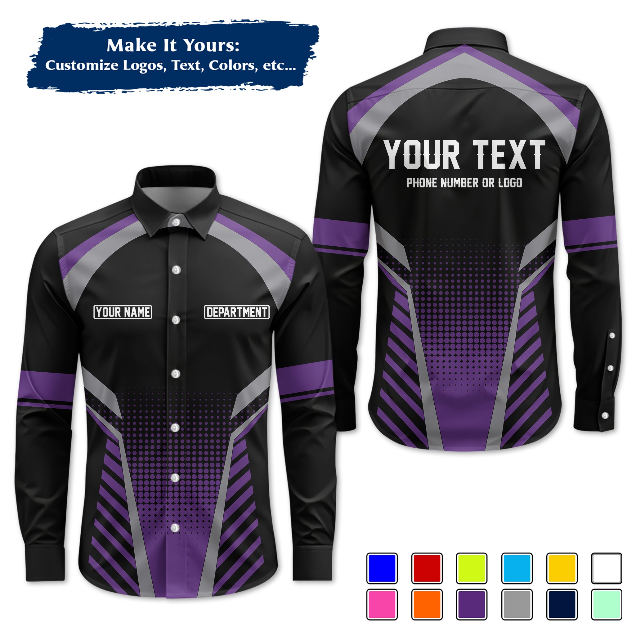 Custom Long-Sleeve Work Shirt Uniform, Personalized with Your Company Logo, Name & Phone WSLS13