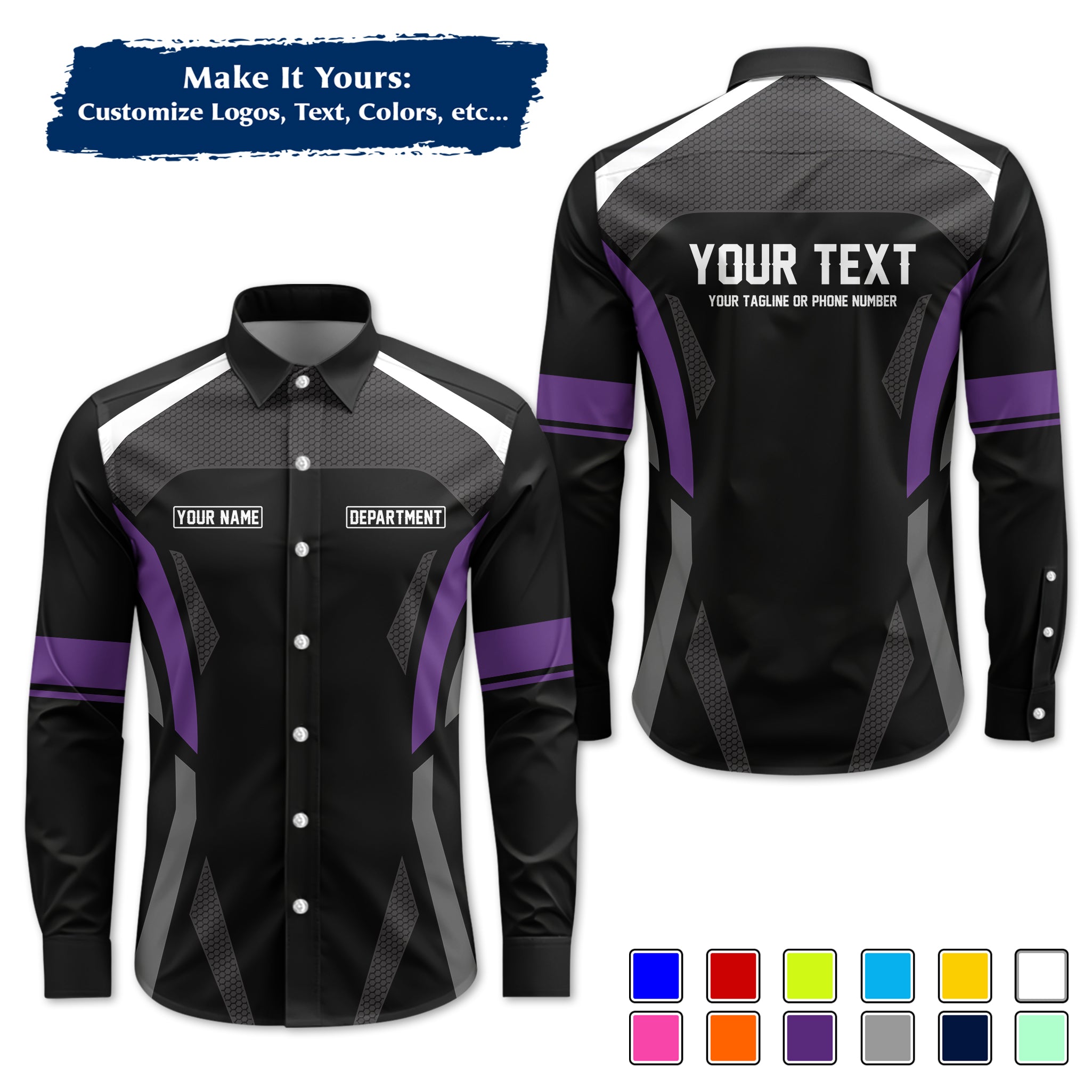 Custom Long-Sleeve Work Shirt Uniform, Personalized with Your Company Logo, Name & Phone WSLS18