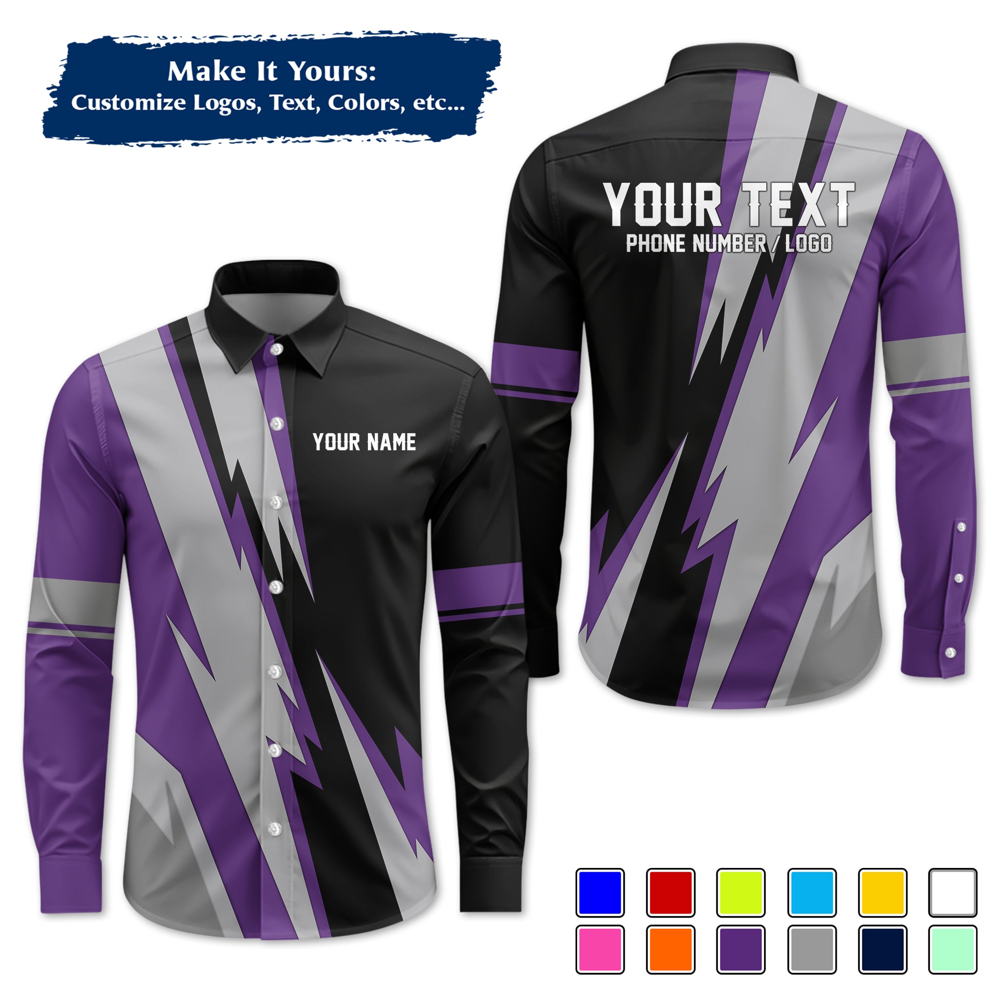 Custom Long-Sleeve Work Shirt Uniform, Personalized with Your Company Logo, Name & Phone WSLS11