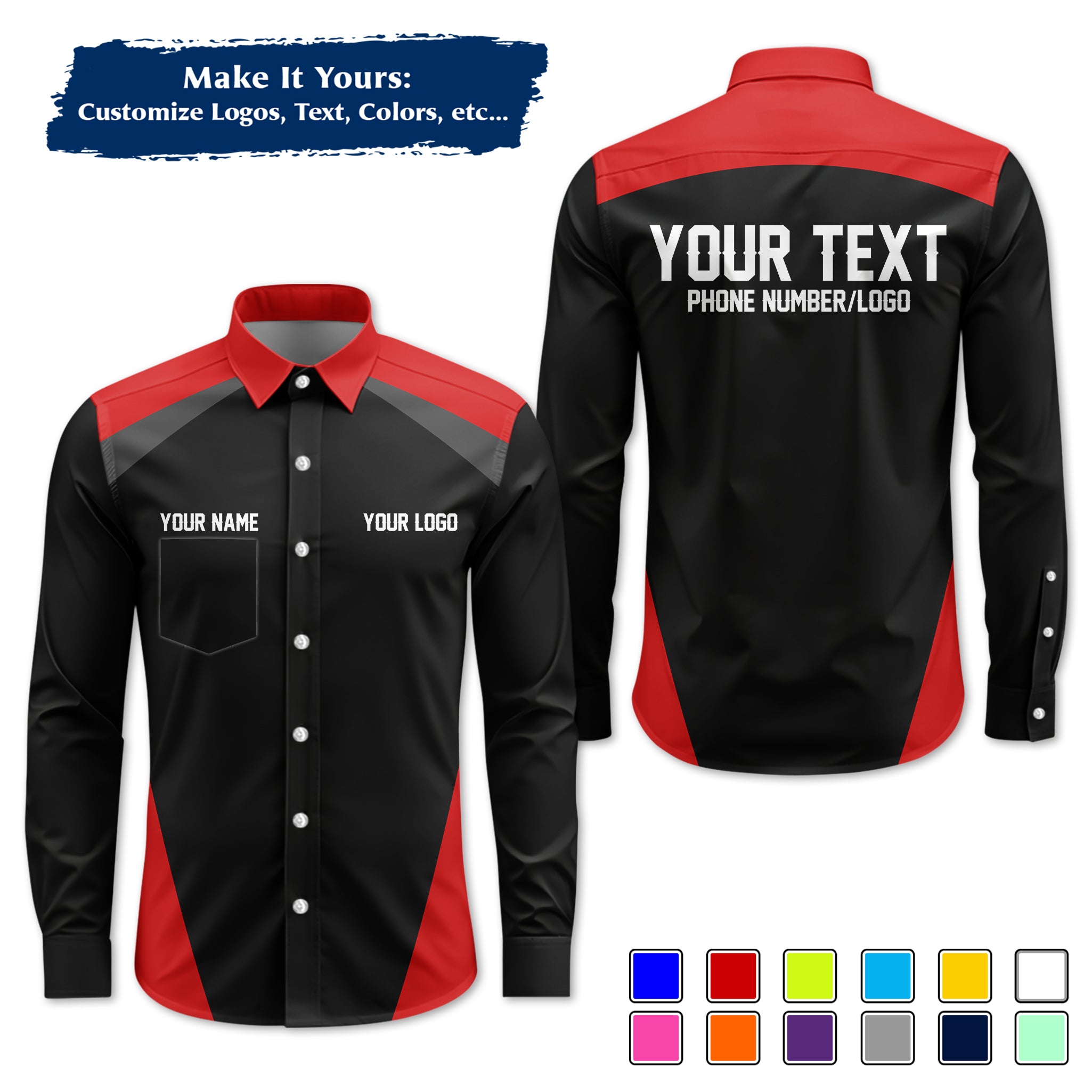 Custom Work Shirt Uniform, Add Company Logo, Name & Phone Number WSHW23