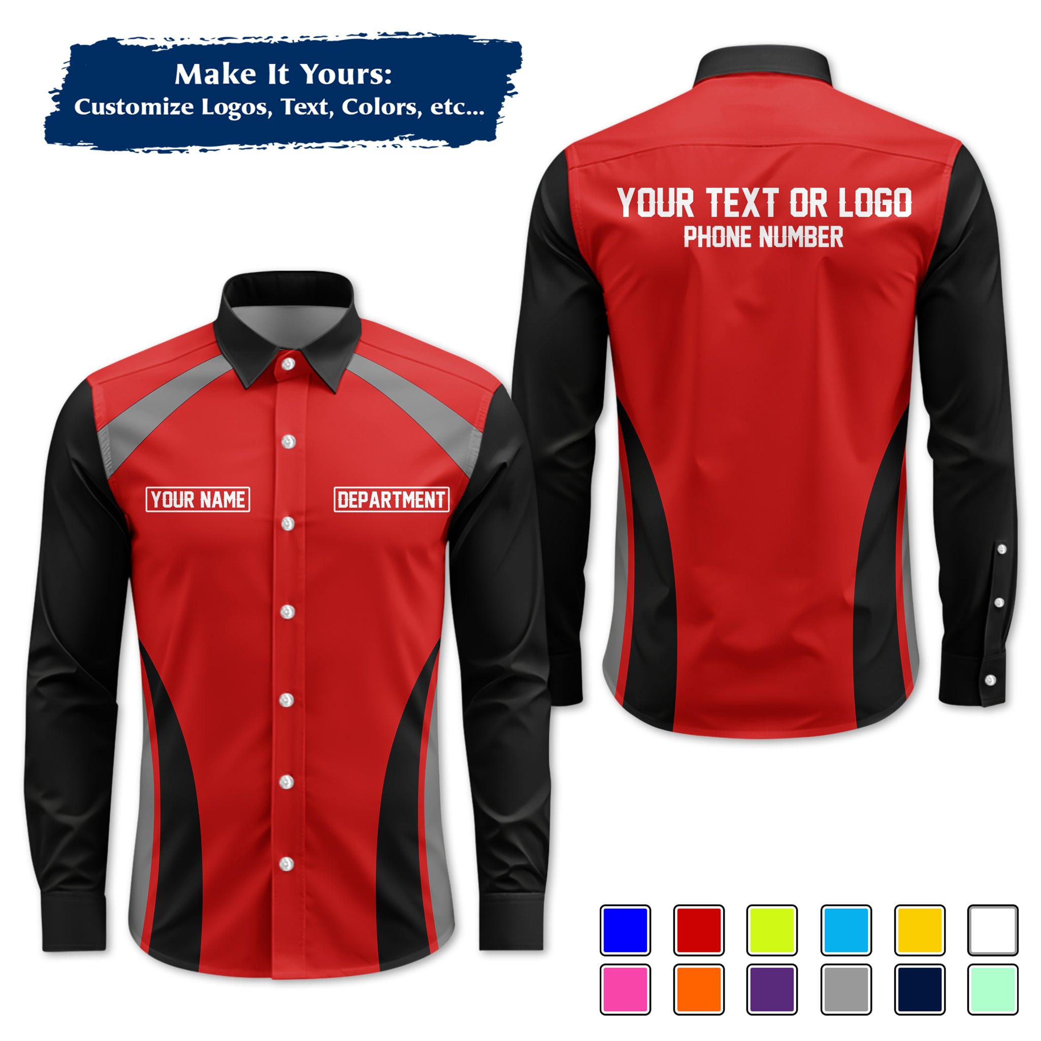 Custom Long-Sleeve Work Shirt Uniform, Personalized with Your Company Logo, Name & Phone WSLS09