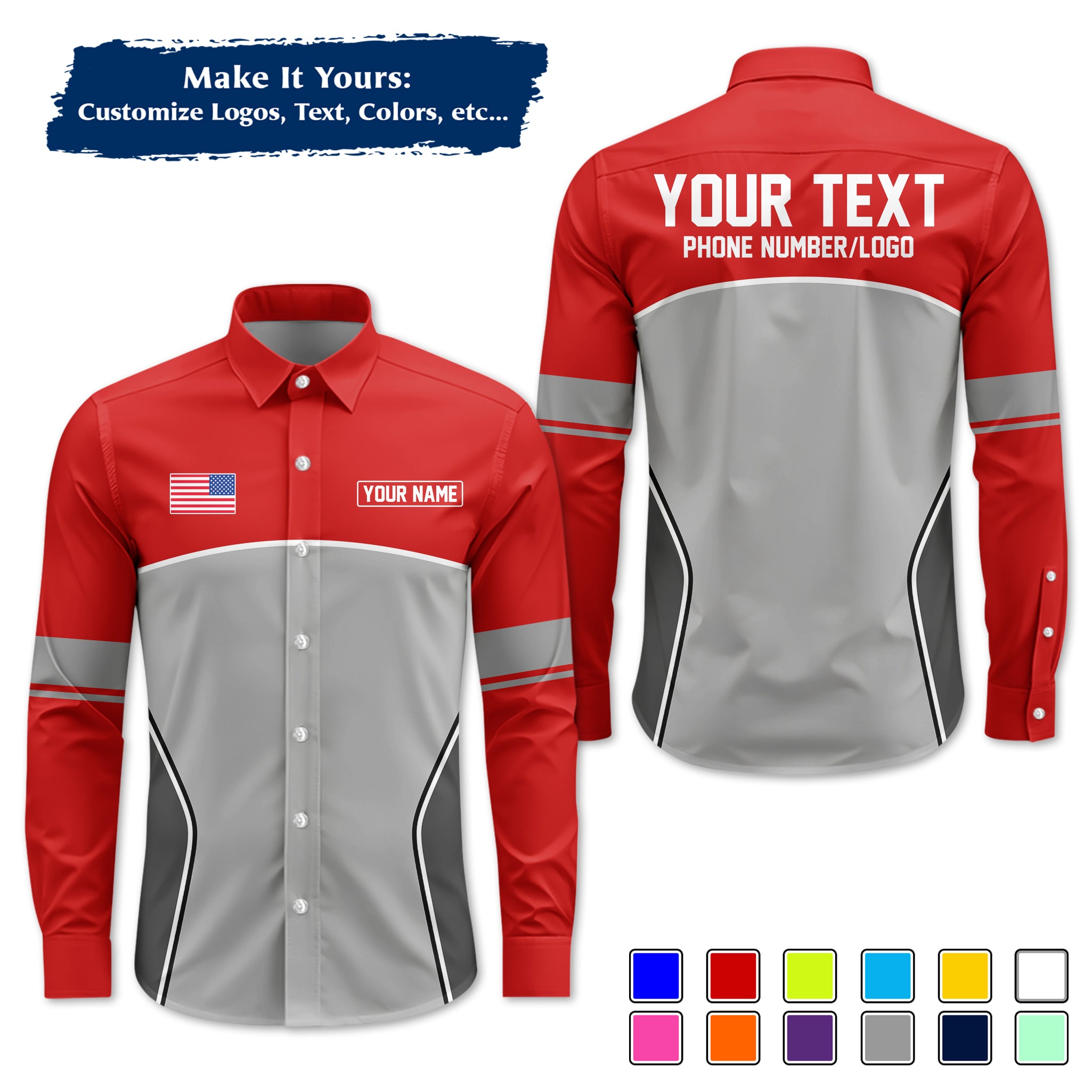 Custom Long-Sleeve Work Shirt Uniform, Personalized with Your Company Logo, Name & Phone WSLS16
