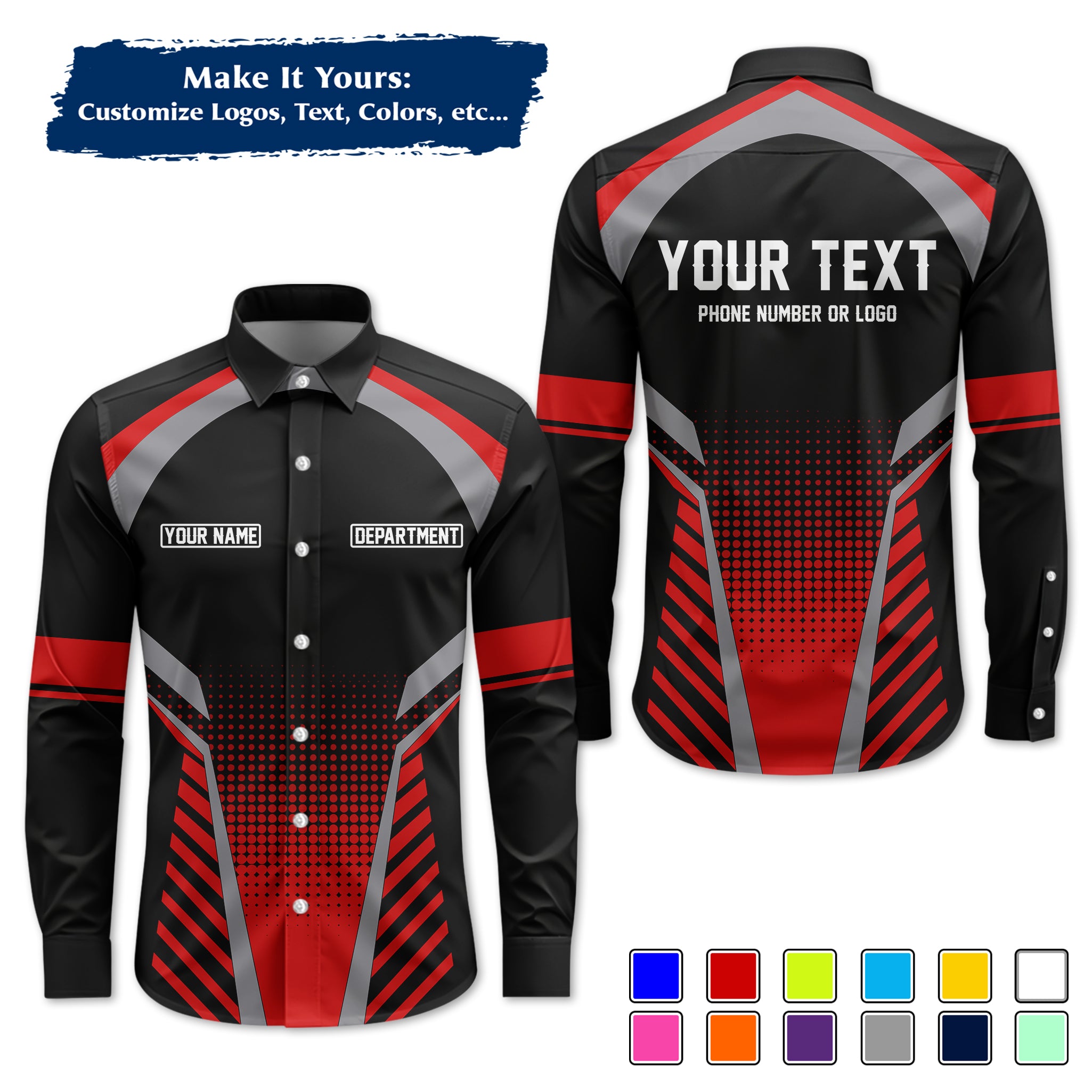 Custom Long-Sleeve Work Shirt Uniform, Personalized with Your Company Logo, Name & Phone WSLS13