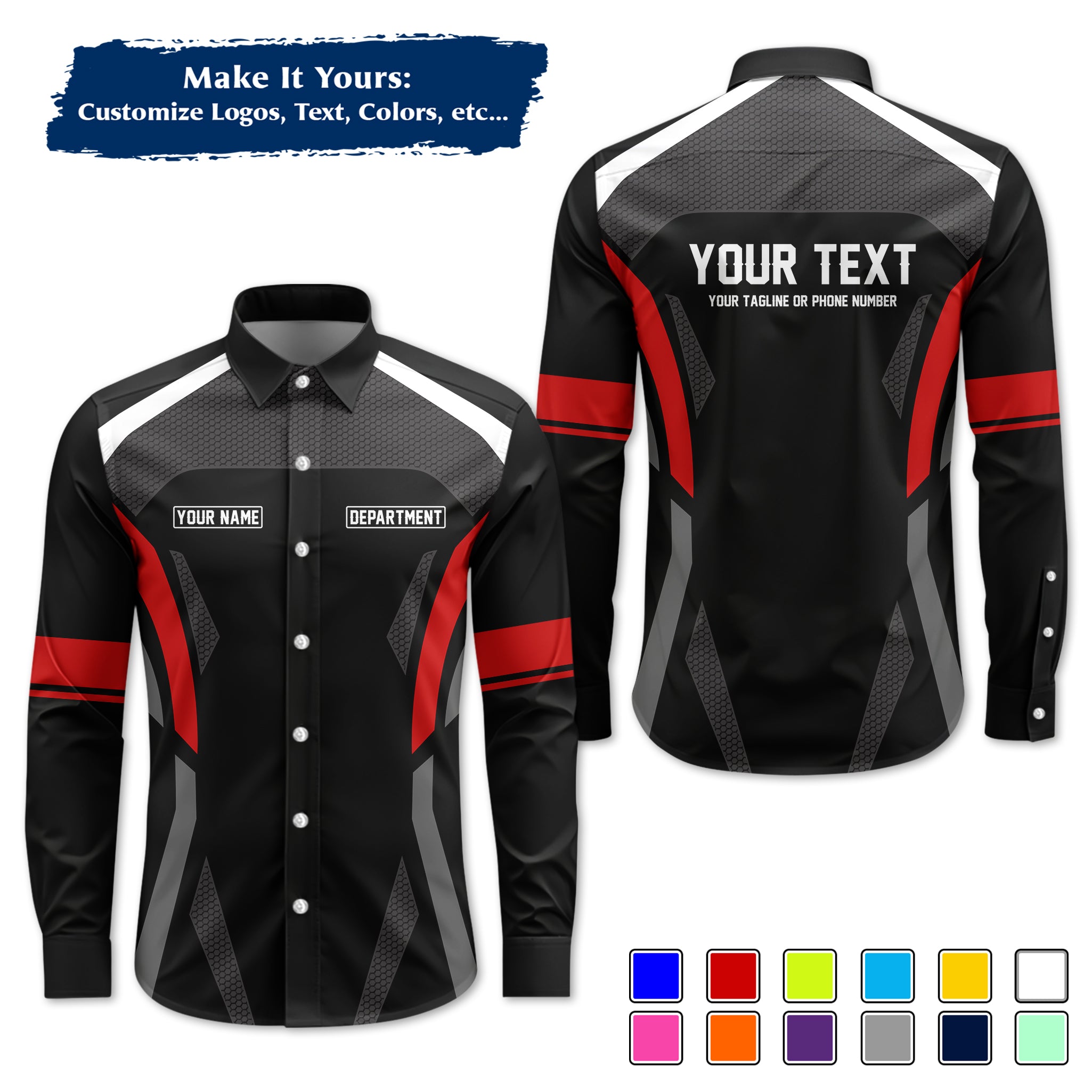 Custom Long-Sleeve Work Shirt Uniform, Personalized with Your Company Logo, Name & Phone WSLS18