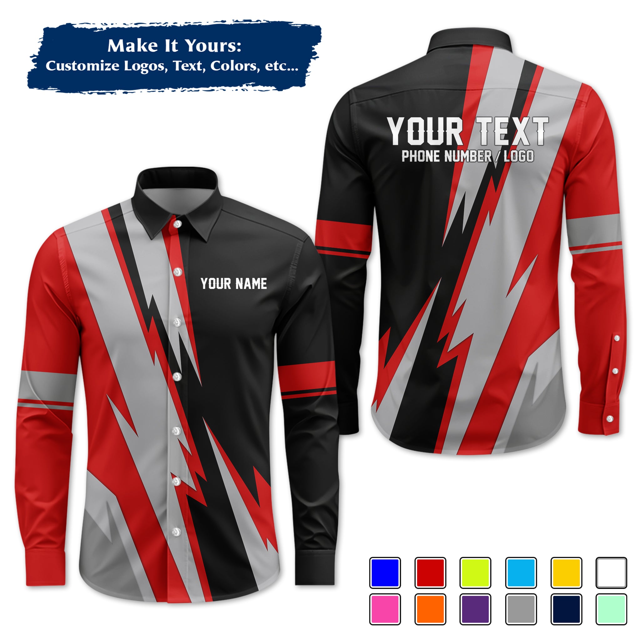Custom Long-Sleeve Work Shirt Uniform, Personalized with Your Company Logo, Name & Phone WSLS11