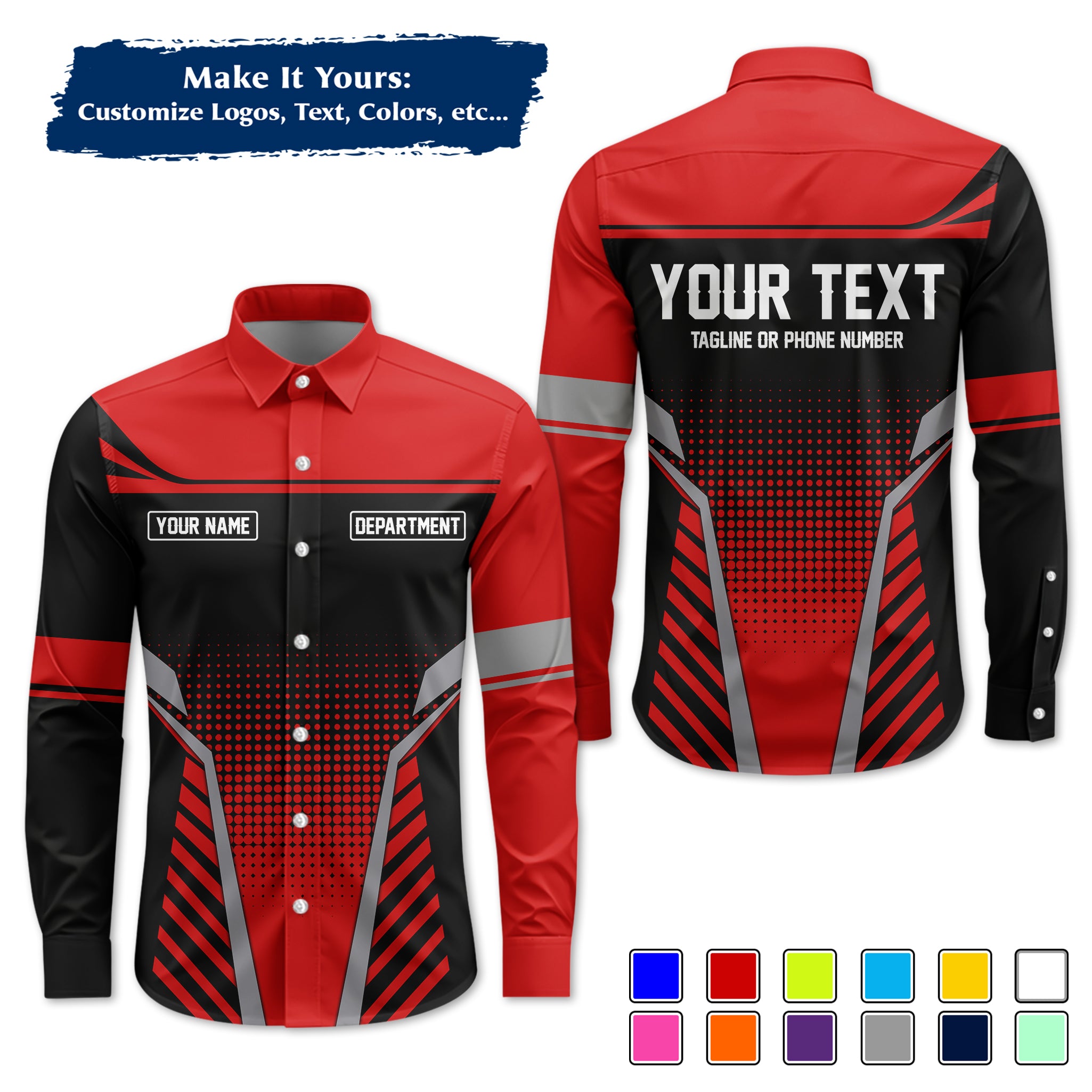Custom Long-Sleeve Work Shirt Uniform, Personalized with Your Company Logo, Name & Phone WSLS10