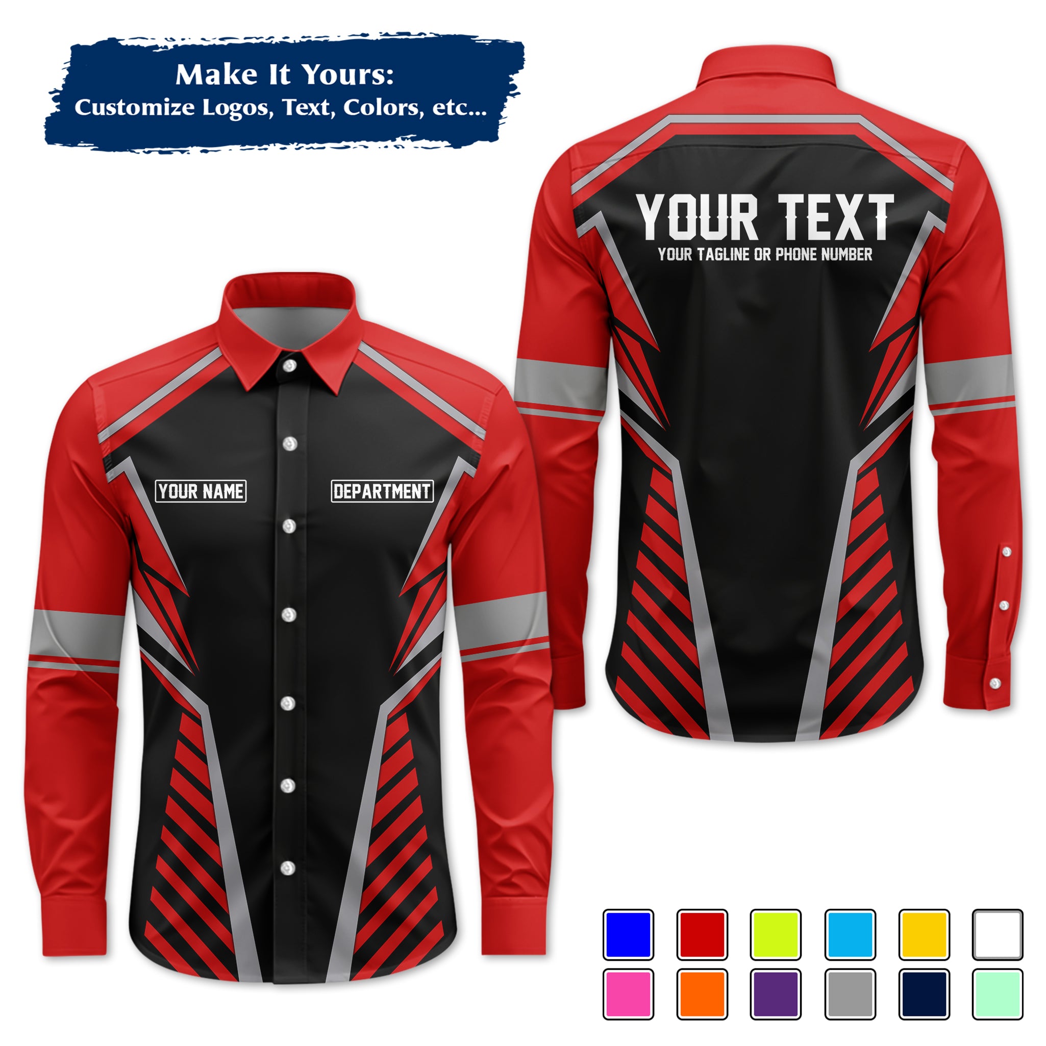 Custom Long-Sleeve Work Shirt Uniform, Personalized with Your Company Logo, Name & Phone WSLS17