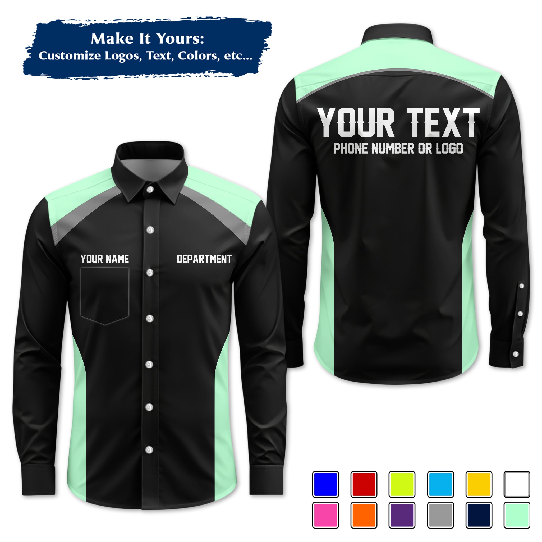 Custom Long-Sleeve Work Shirt Uniform, Personalized with Your Company Logo, Name & Phone WSLS08