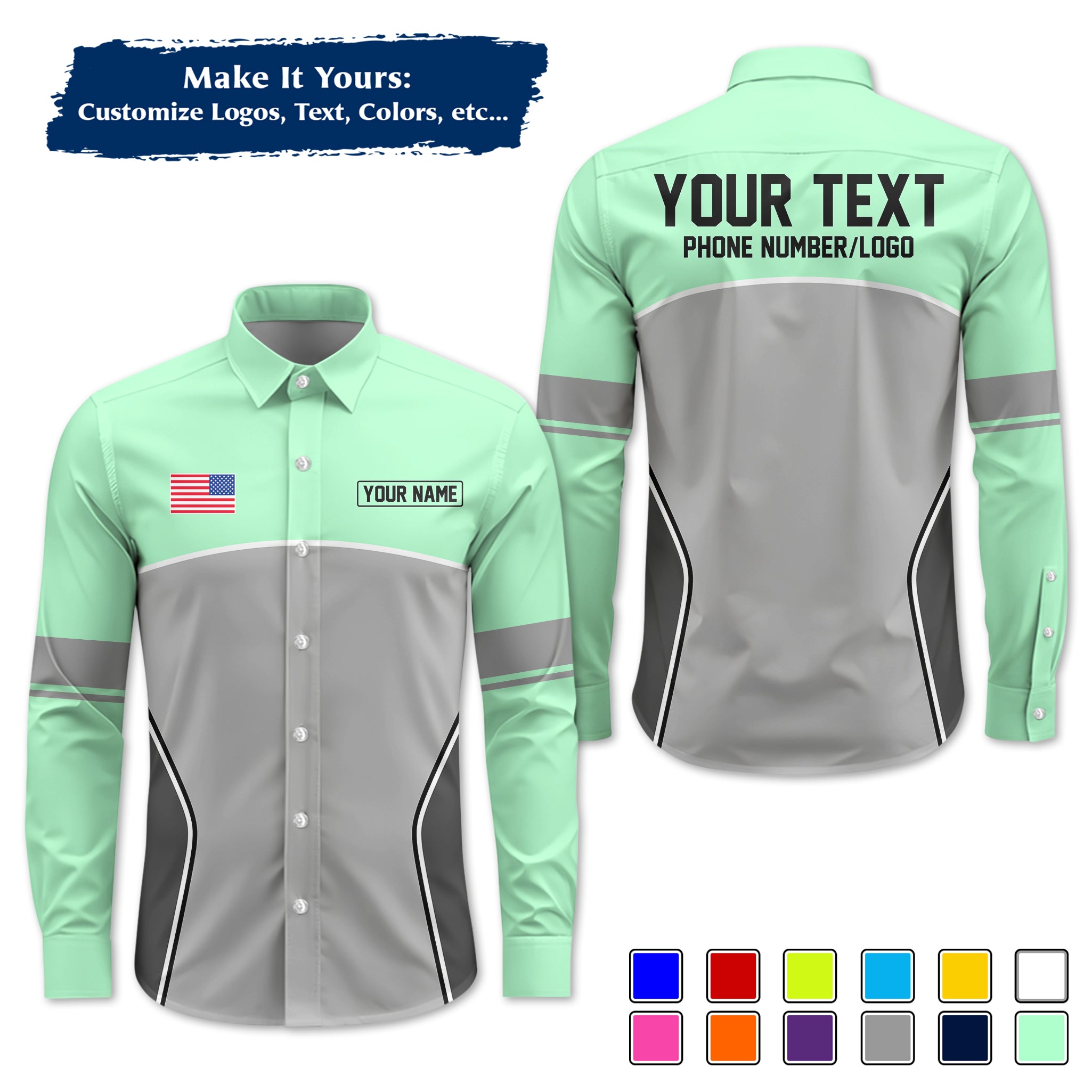 Custom Long-Sleeve Work Shirt Uniform, Personalized with Your Company Logo, Name & Phone WSLS16