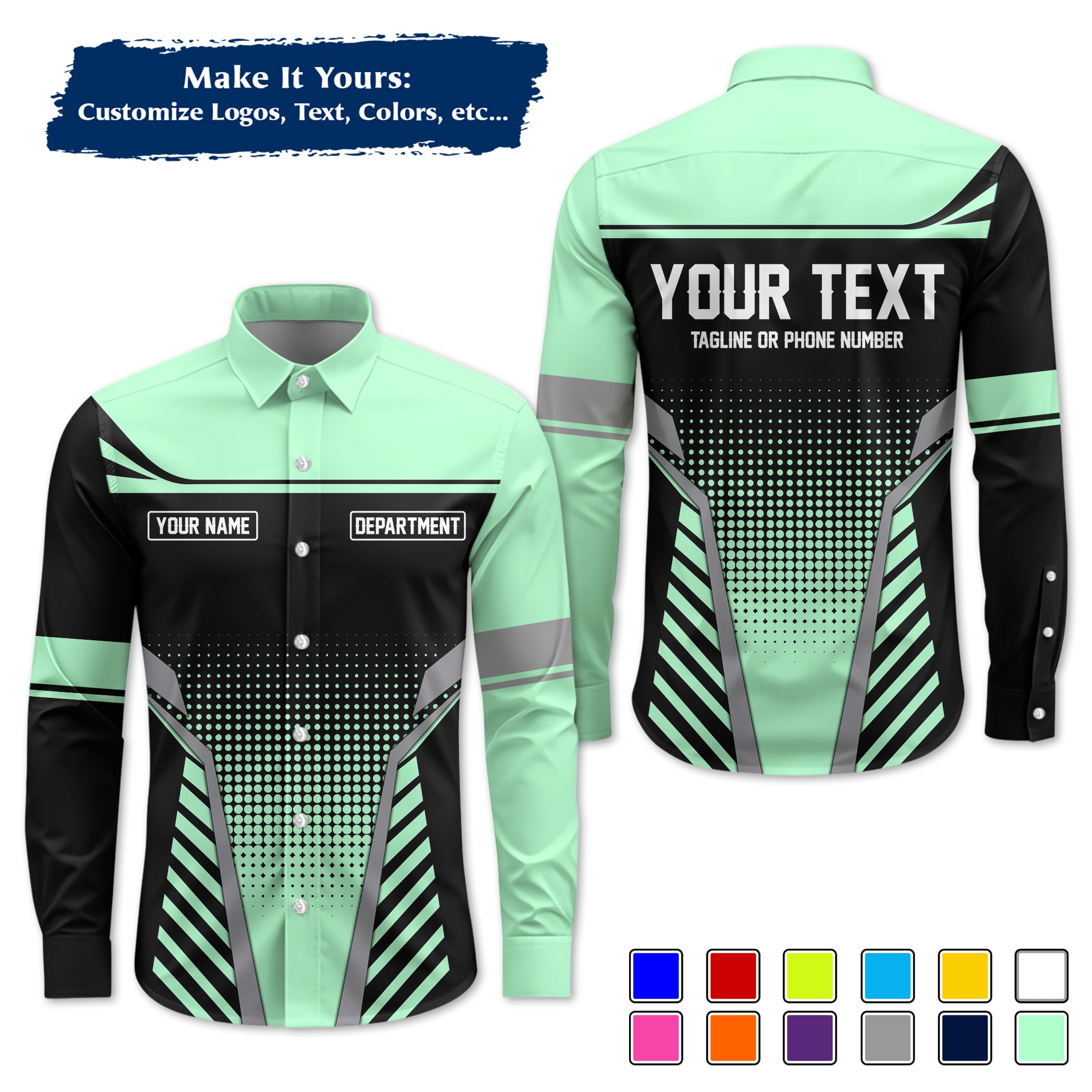 Custom Long-Sleeve Work Shirt Uniform, Personalized with Your Company Logo, Name & Phone WSLS10