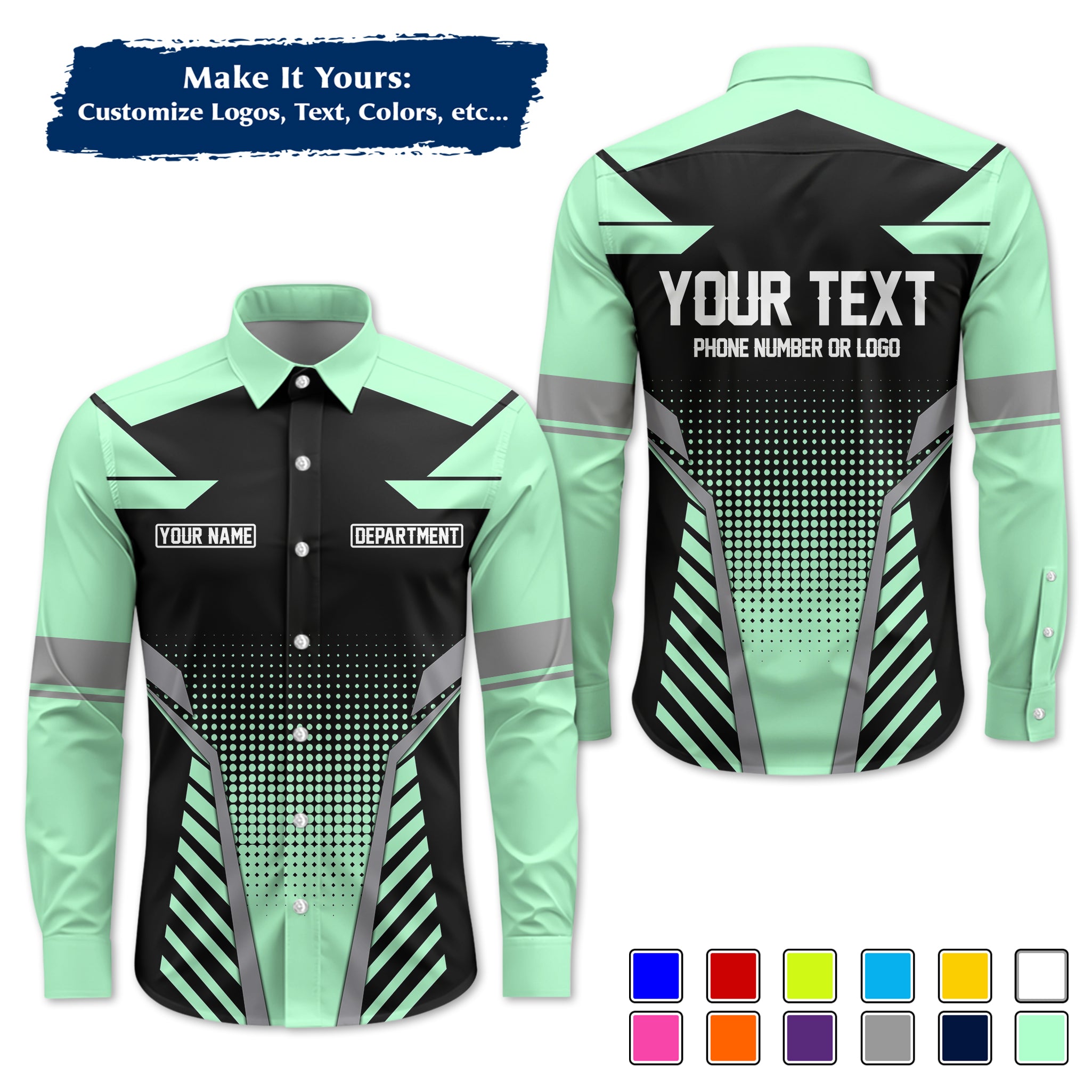 Custom Long-Sleeve Work Shirt Uniform, Personalized with Your Company Logo, Name & Phone WSLS12