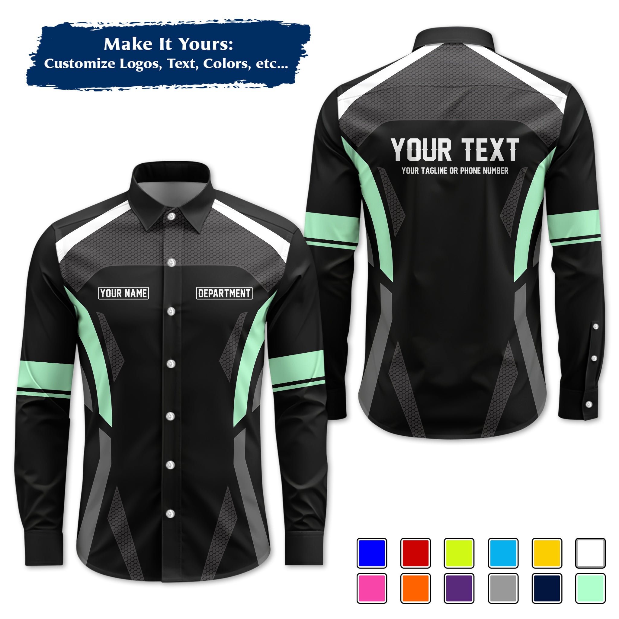 Custom Long-Sleeve Work Shirt Uniform, Personalized with Your Company Logo, Name & Phone WSLS18