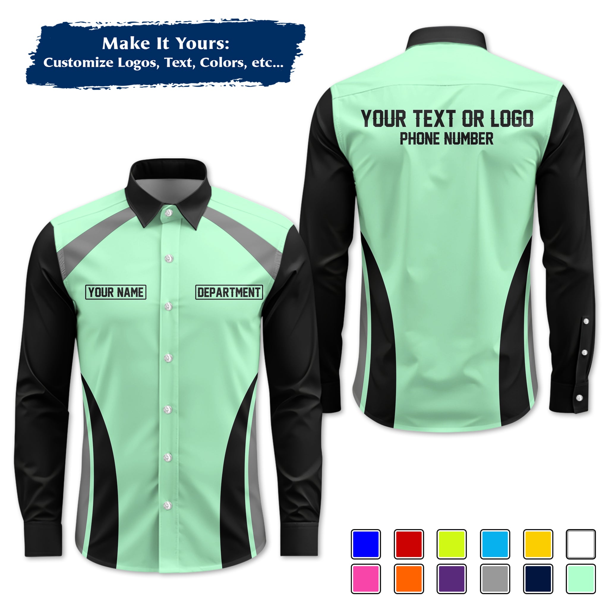 Custom Long-Sleeve Work Shirt Uniform, Personalized with Your Company Logo, Name & Phone WSLS09