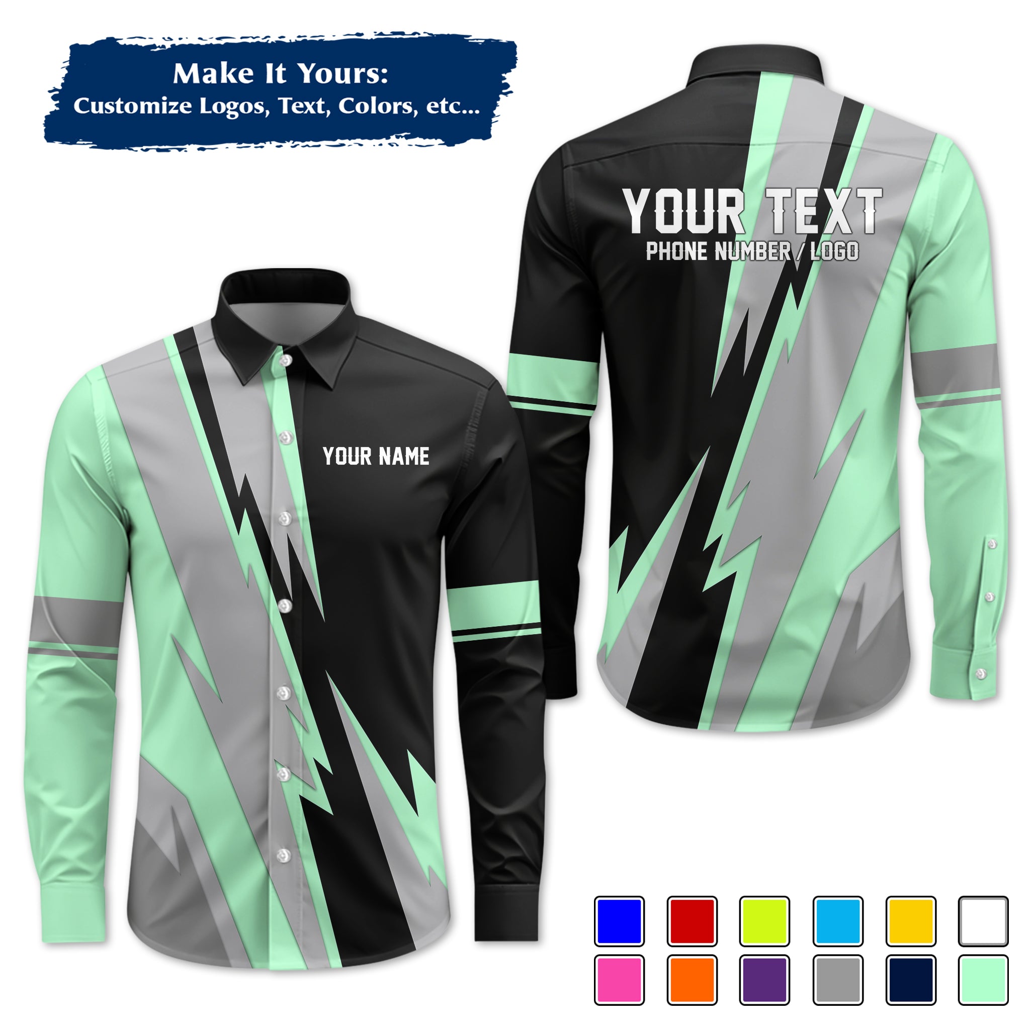 Custom Long-Sleeve Work Shirt Uniform, Personalized with Your Company Logo, Name & Phone WSLS11