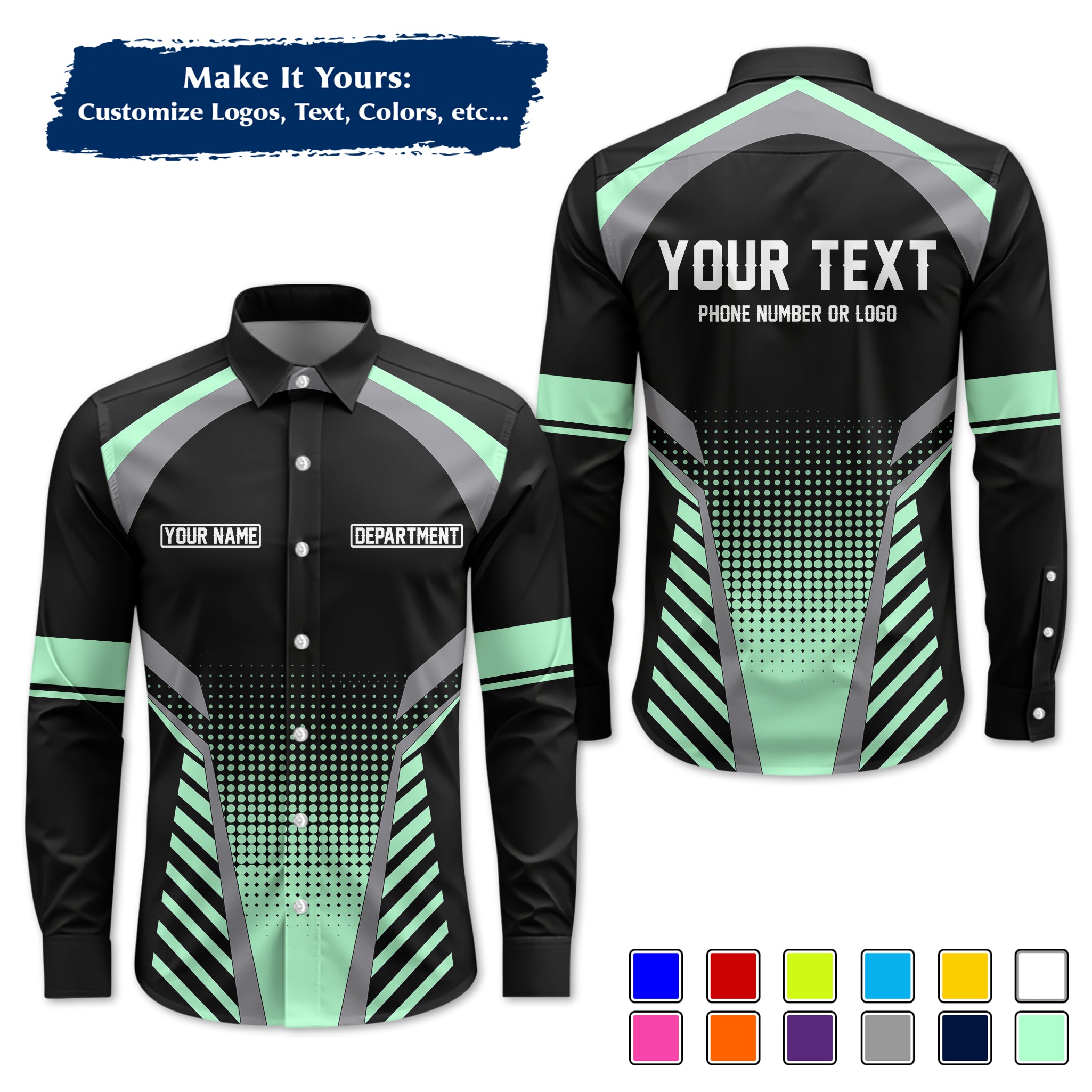 Custom Long-Sleeve Work Shirt Uniform, Personalized with Your Company Logo, Name & Phone WSLS13
