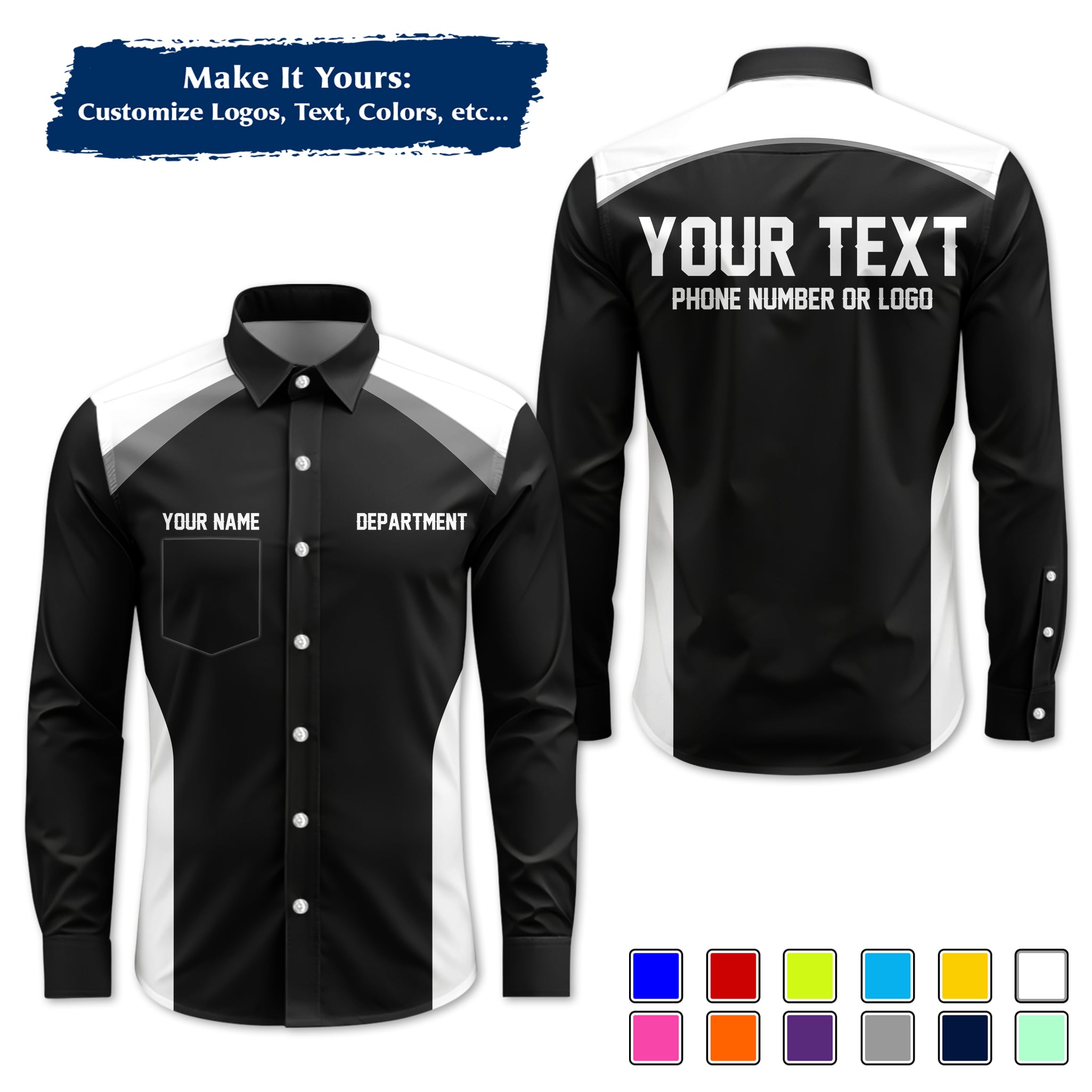 Custom Long-Sleeve Work Shirt Uniform, Personalized with Your Company Logo, Name & Phone WSLS08