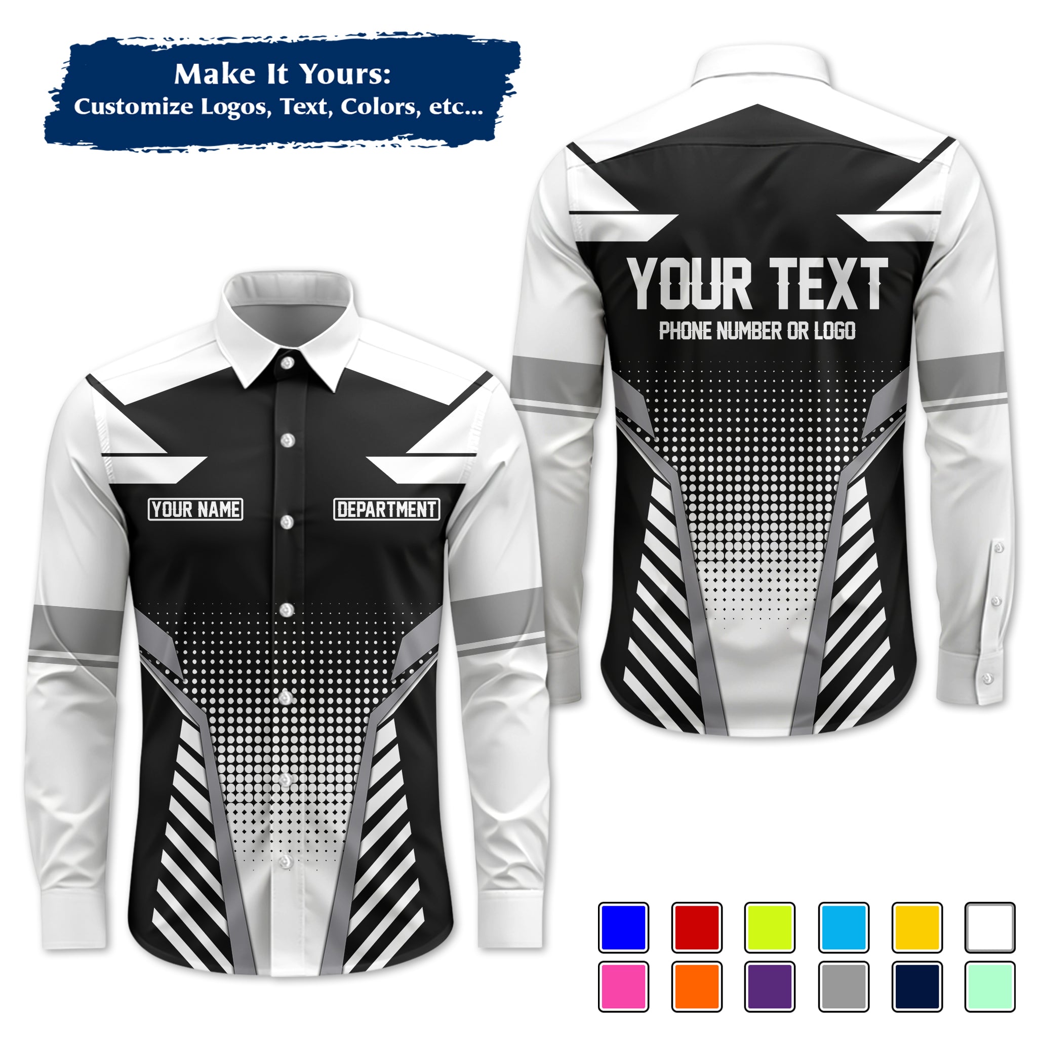 Custom Long-Sleeve Work Shirt Uniform, Personalized with Your Company Logo, Name & Phone WSLS12