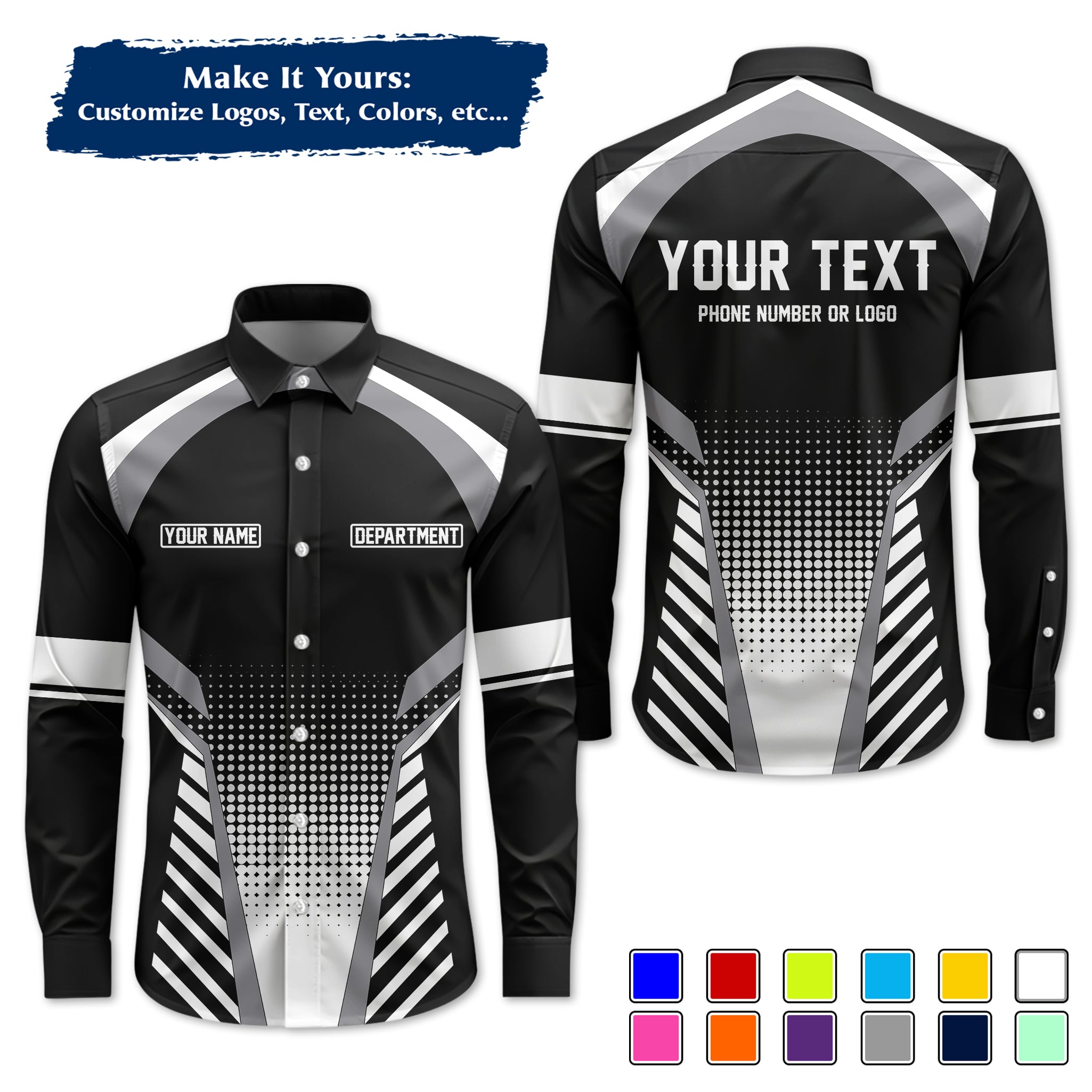 Custom Long-Sleeve Work Shirt Uniform, Personalized with Your Company Logo, Name & Phone WSLS13