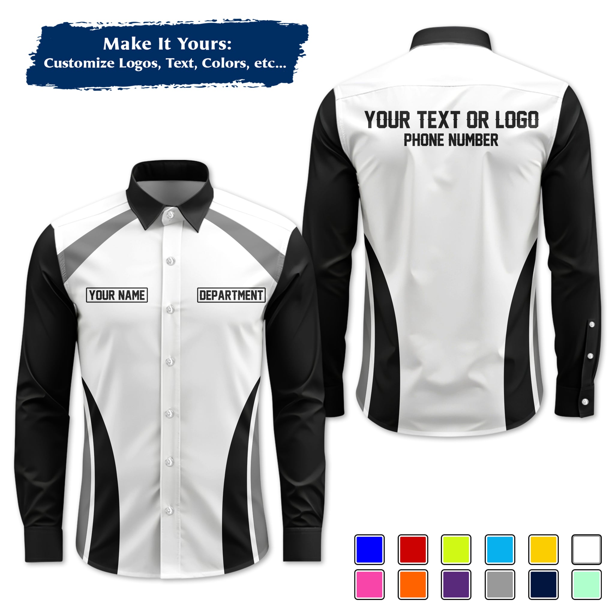 Custom Long-Sleeve Work Shirt Uniform, Personalized with Your Company Logo, Name & Phone WSLS09
