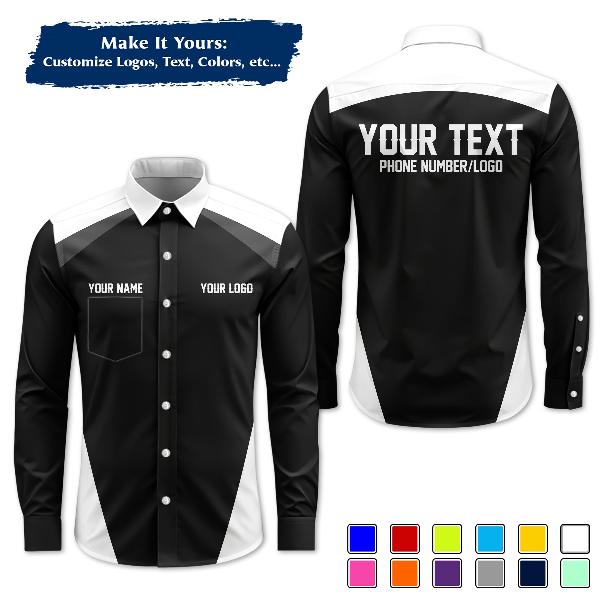 Custom Long-Sleeve Work Shirt Uniform, Personalized with Your Company Logo, Name & Phone WSLS15