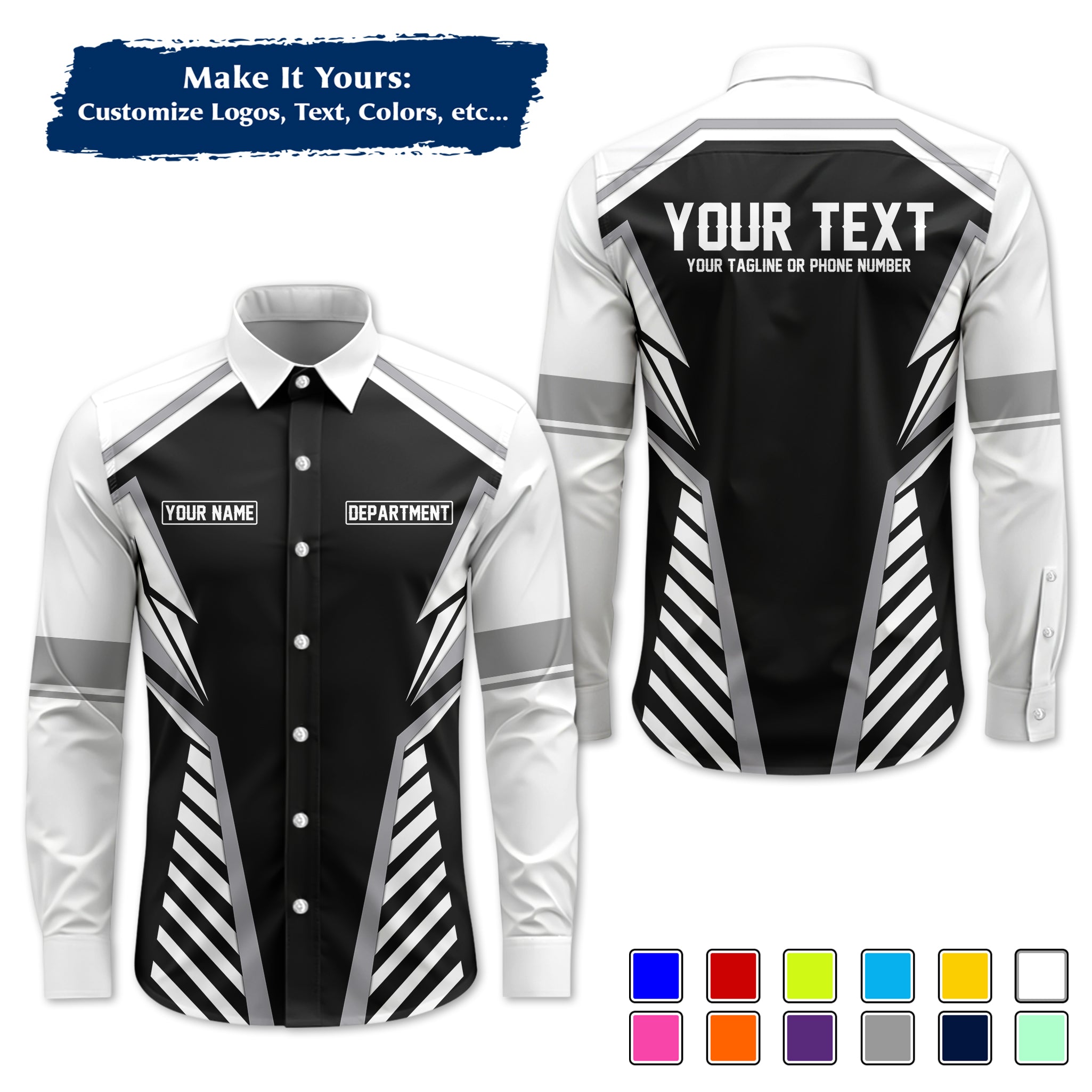 Custom Long-Sleeve Work Shirt Uniform, Personalized with Your Company Logo, Name & Phone WSLS17