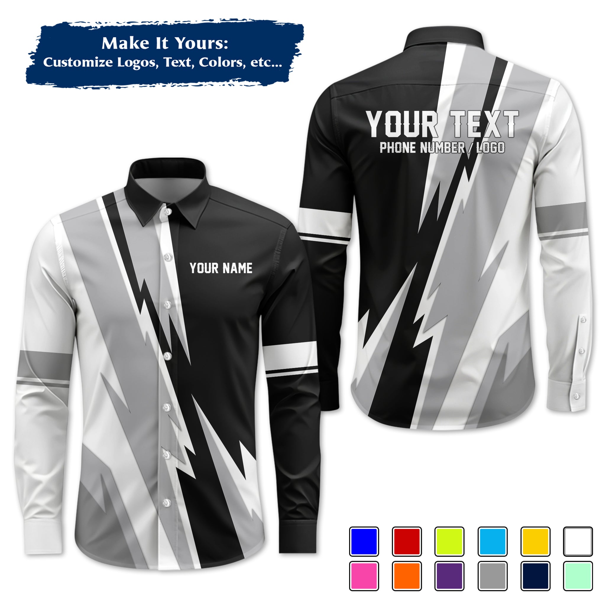 Custom Long-Sleeve Work Shirt Uniform, Personalized with Your Company Logo, Name & Phone WSLS11