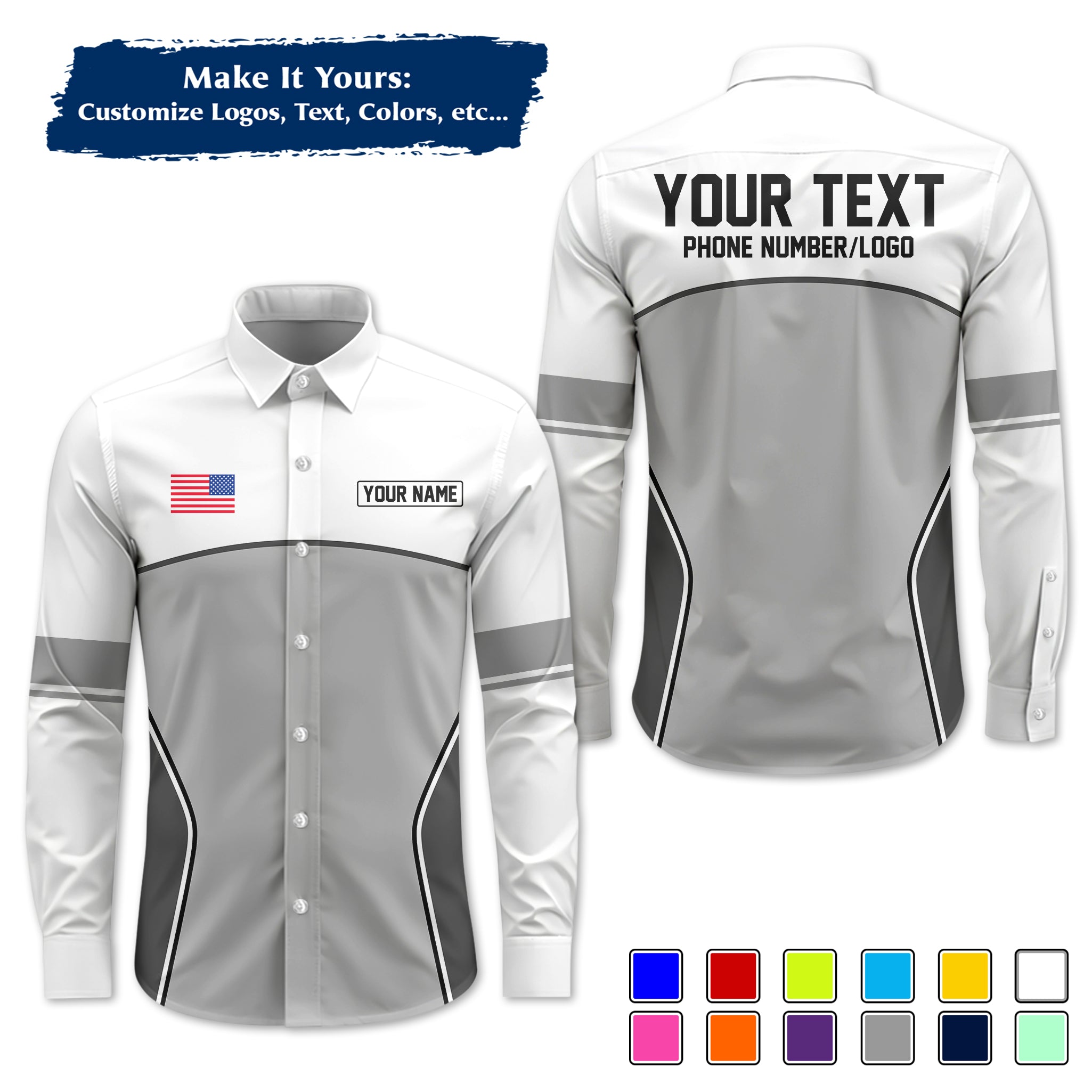 Custom Long-Sleeve Work Shirt Uniform, Personalized with Your Company Logo, Name & Phone WSLS16