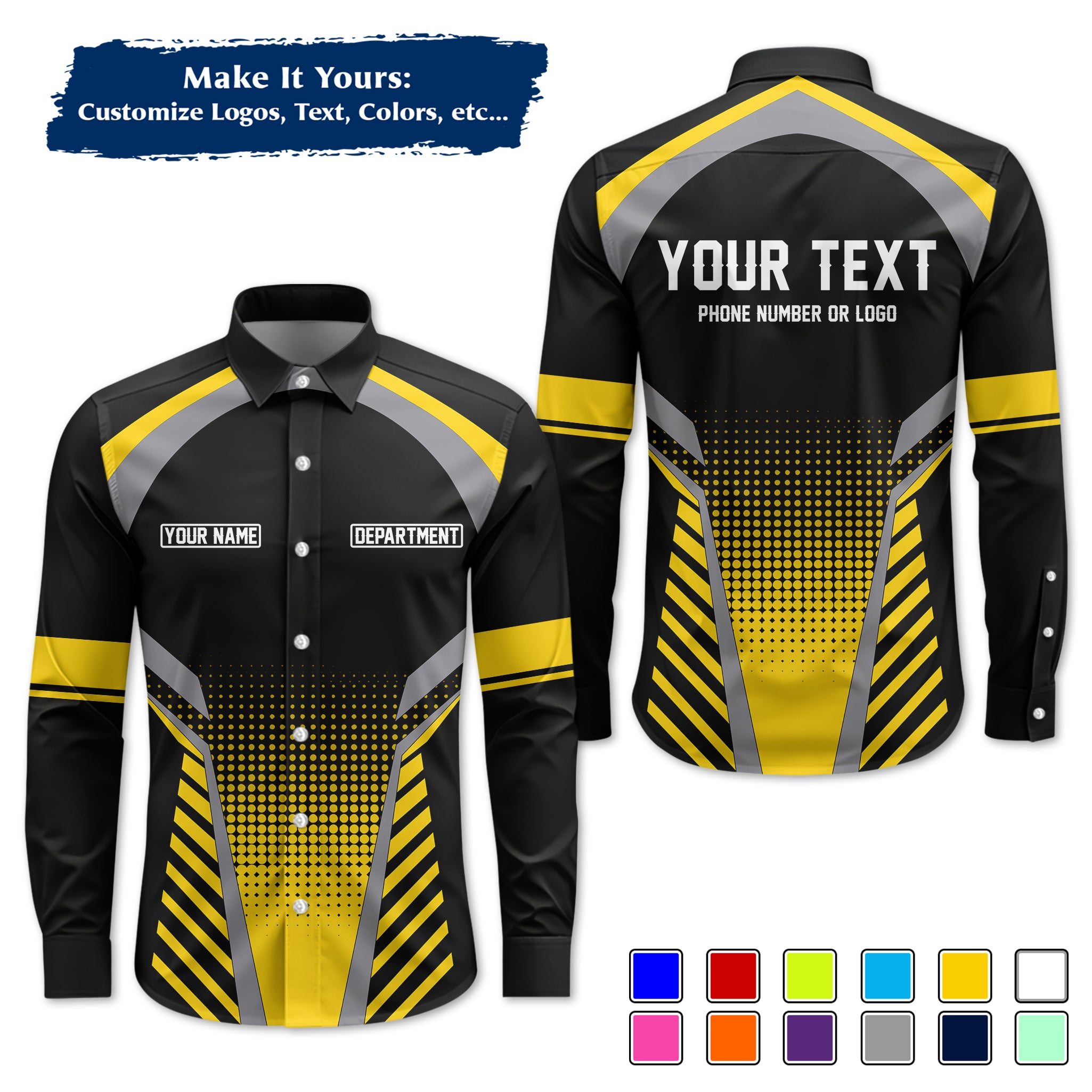 Custom Long-Sleeve Work Shirt Uniform, Personalized with Your Company Logo, Name & Phone WSLS13