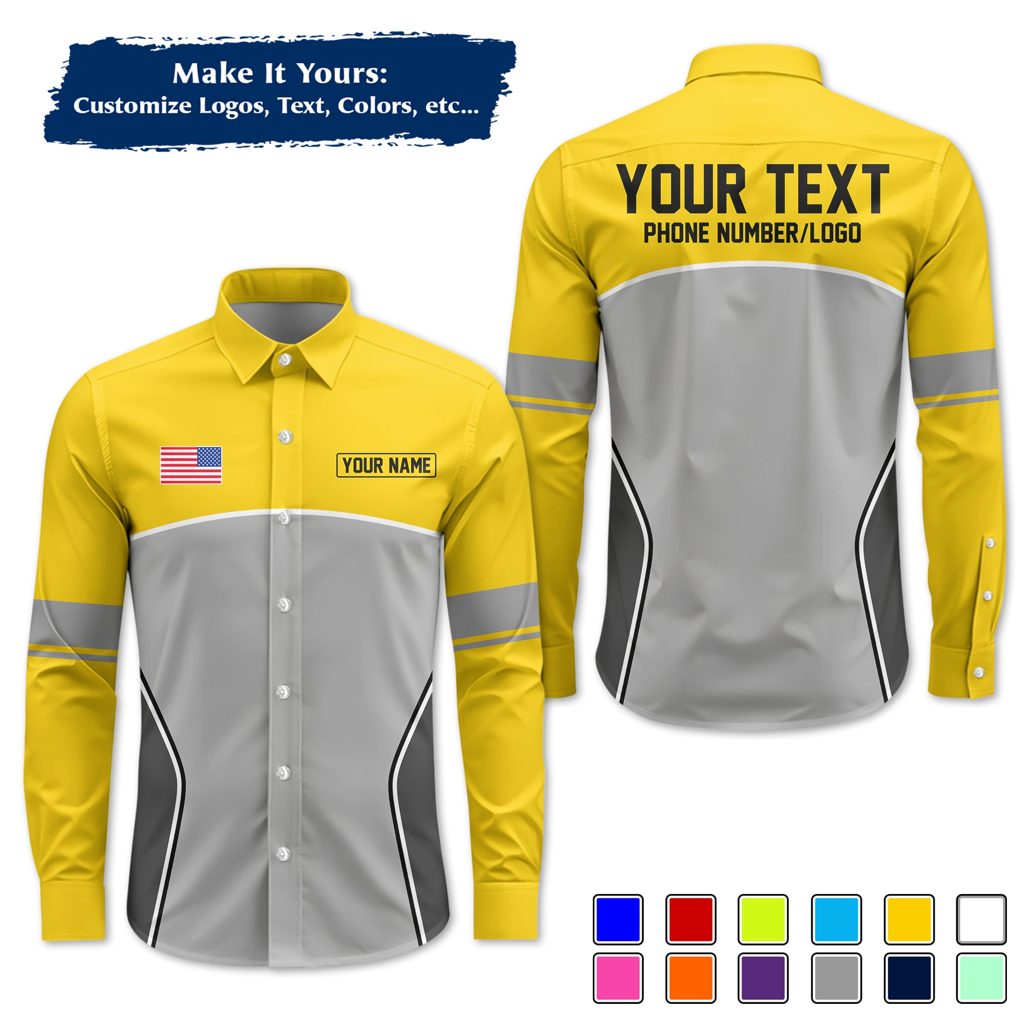 Custom Long-Sleeve Work Shirt Uniform, Personalized with Your Company Logo, Name & Phone WSLS16