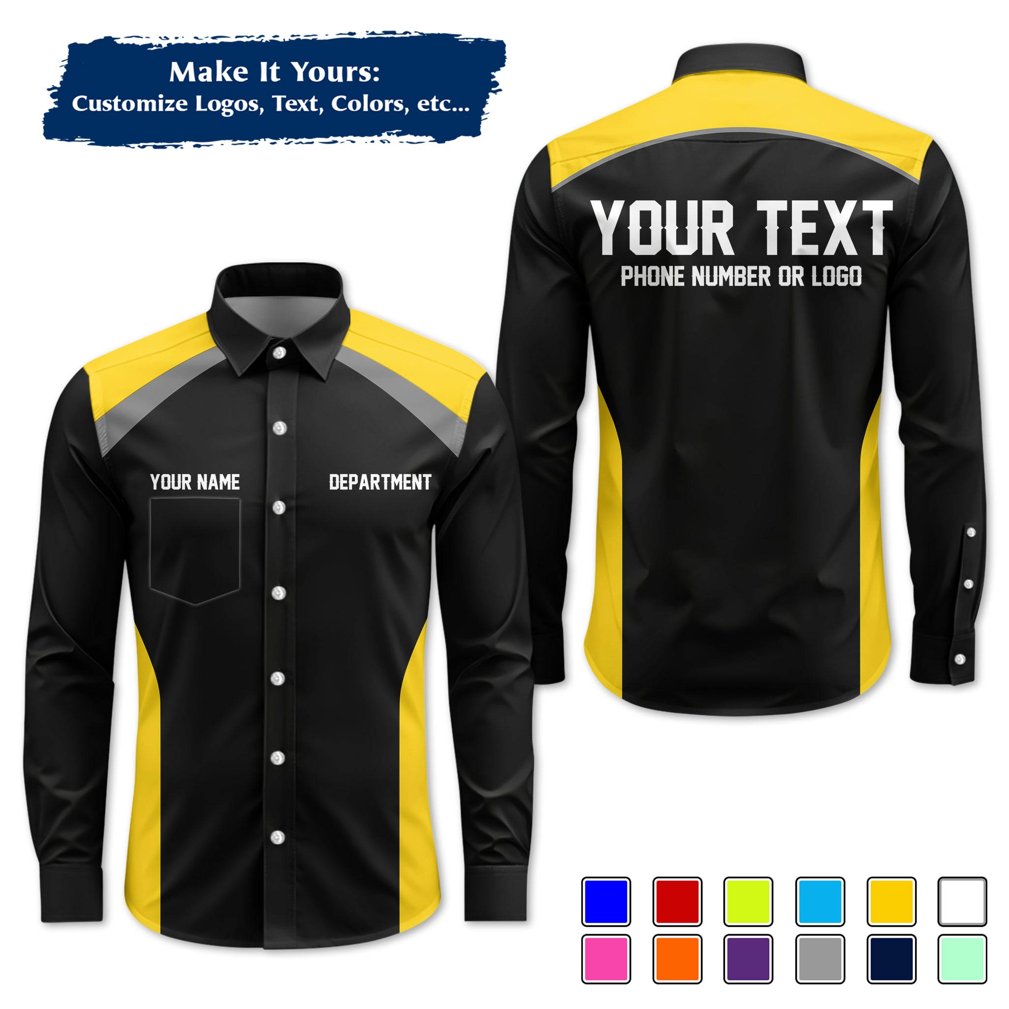 Custom Long-Sleeve Work Shirt Uniform, Personalized with Your Company Logo, Name & Phone WSLS08