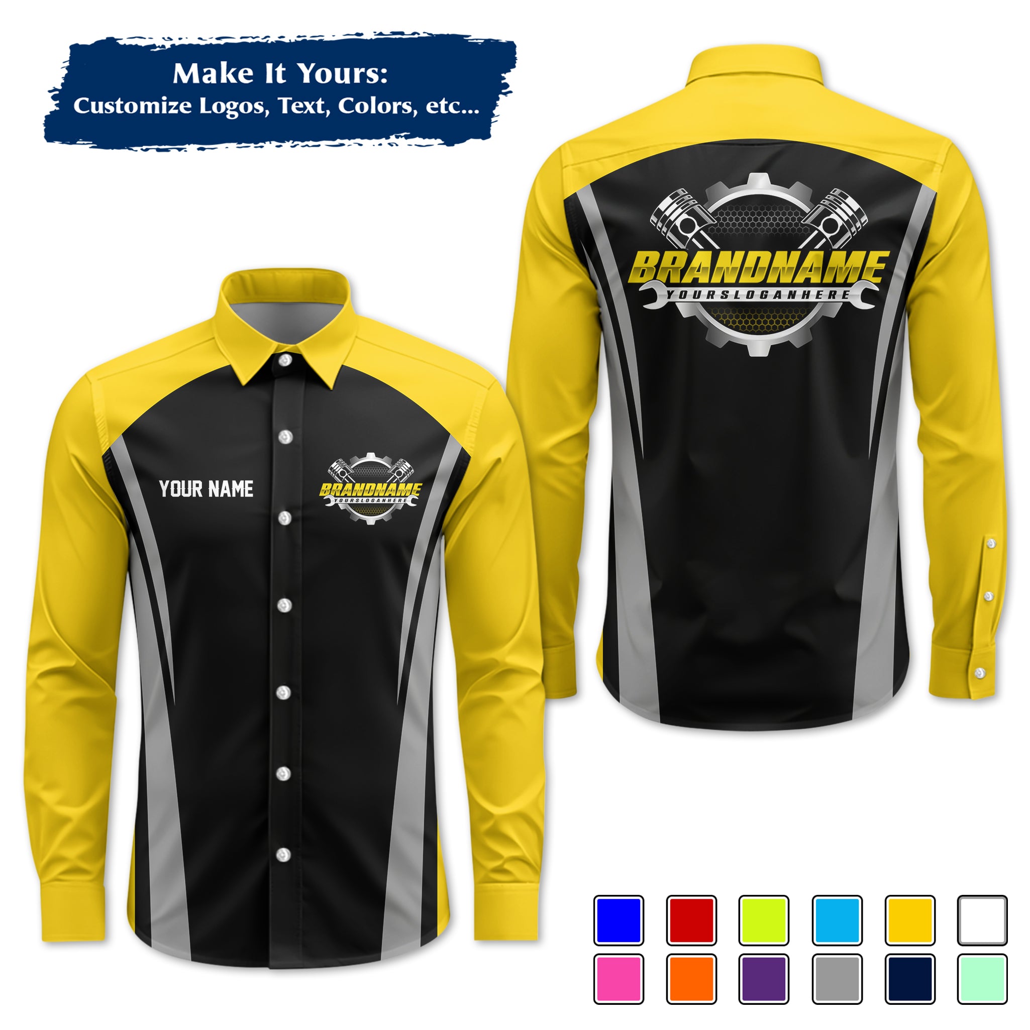 Custom Mechanic Long-Sleeve Work Shirt, Personalized with Your Garage Logo, Name & Phone MCNLS07