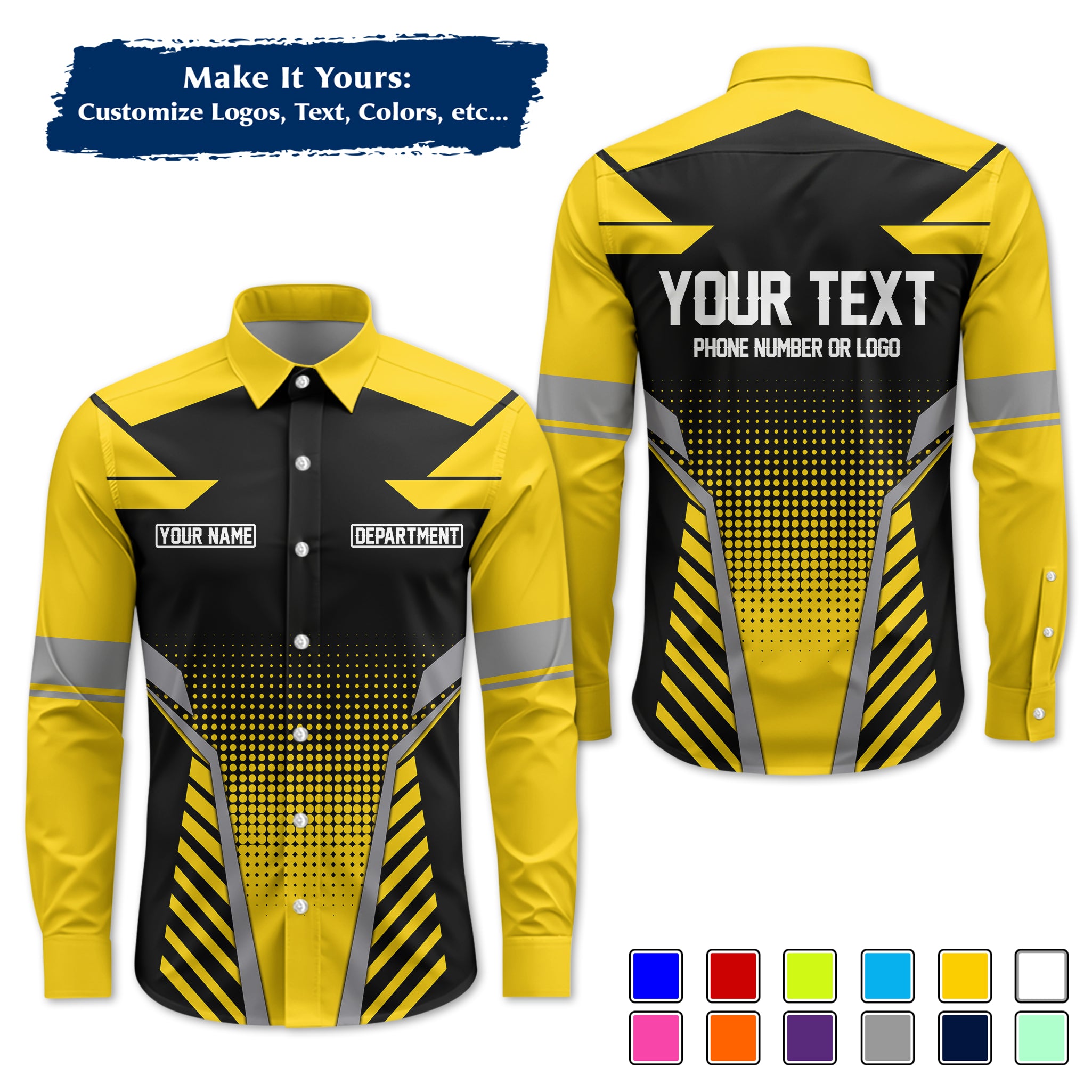 Custom Long-Sleeve Work Shirt Uniform, Personalized with Your Company Logo, Name & Phone WSLS12